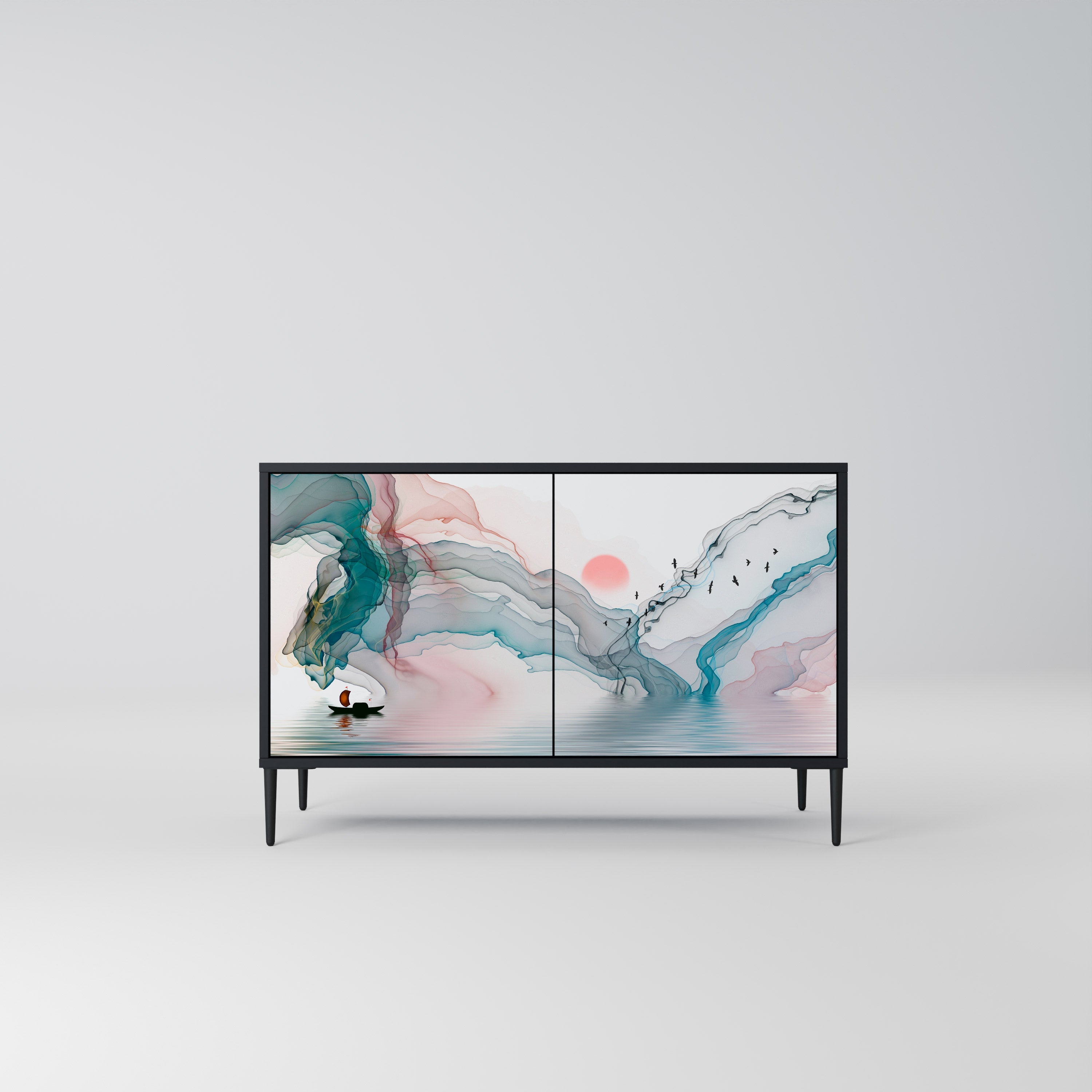 VELVET CROSSING Aparador de 2 Portas em Acabamento Preto