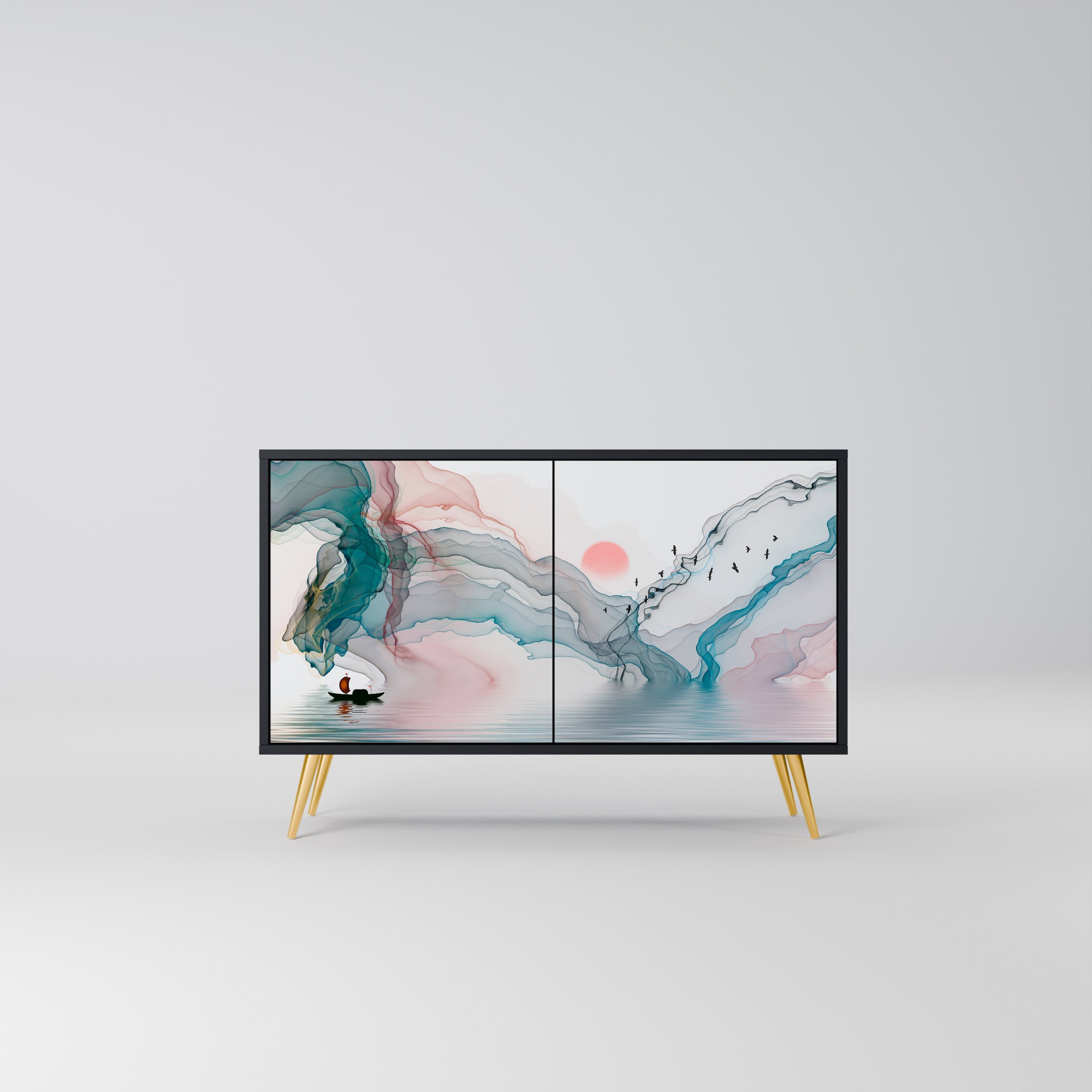 VELVET CROSSING Aparador de 2 Portas em Acabamento Preto