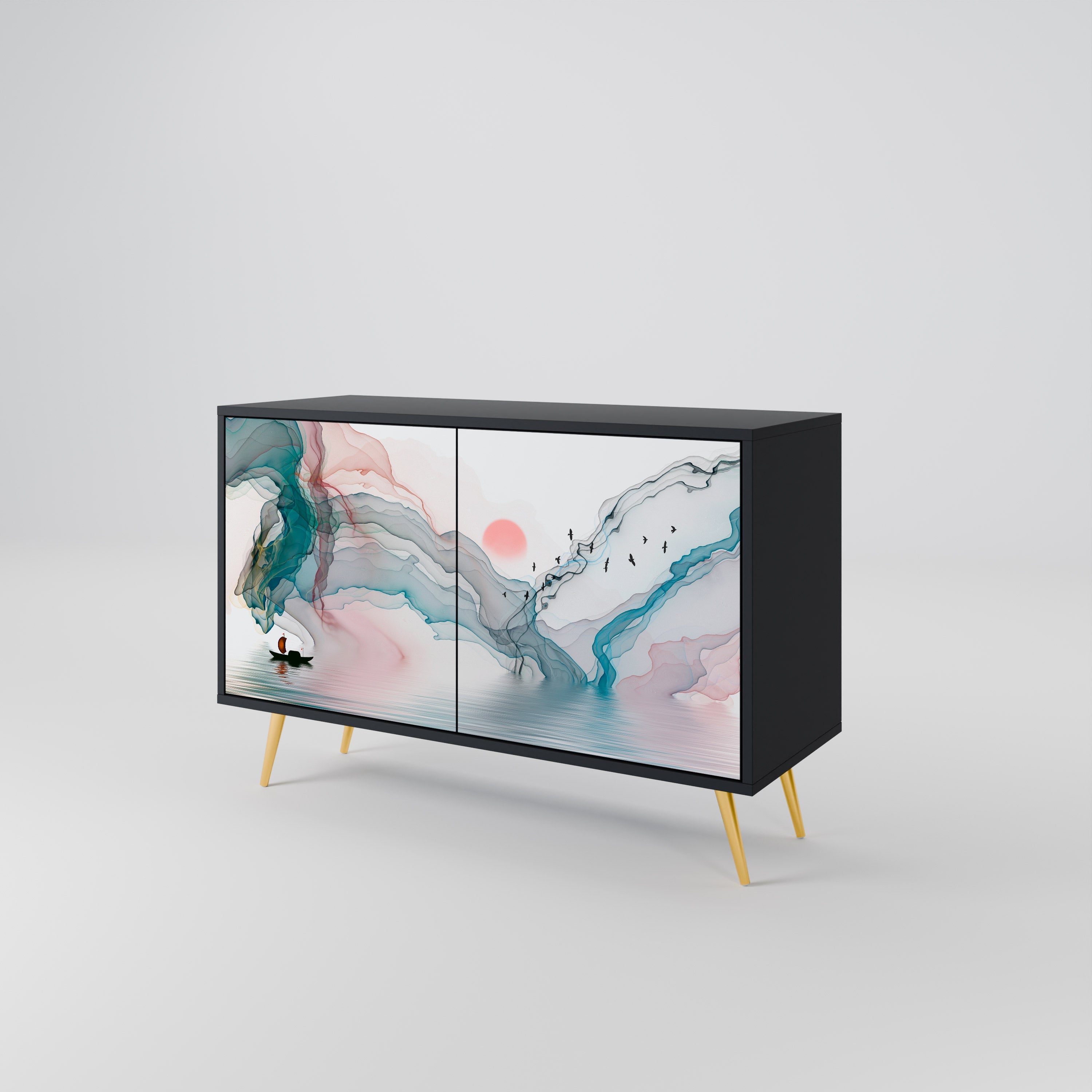 VELVET CROSSING Aparador de 2 Portas em Acabamento Preto