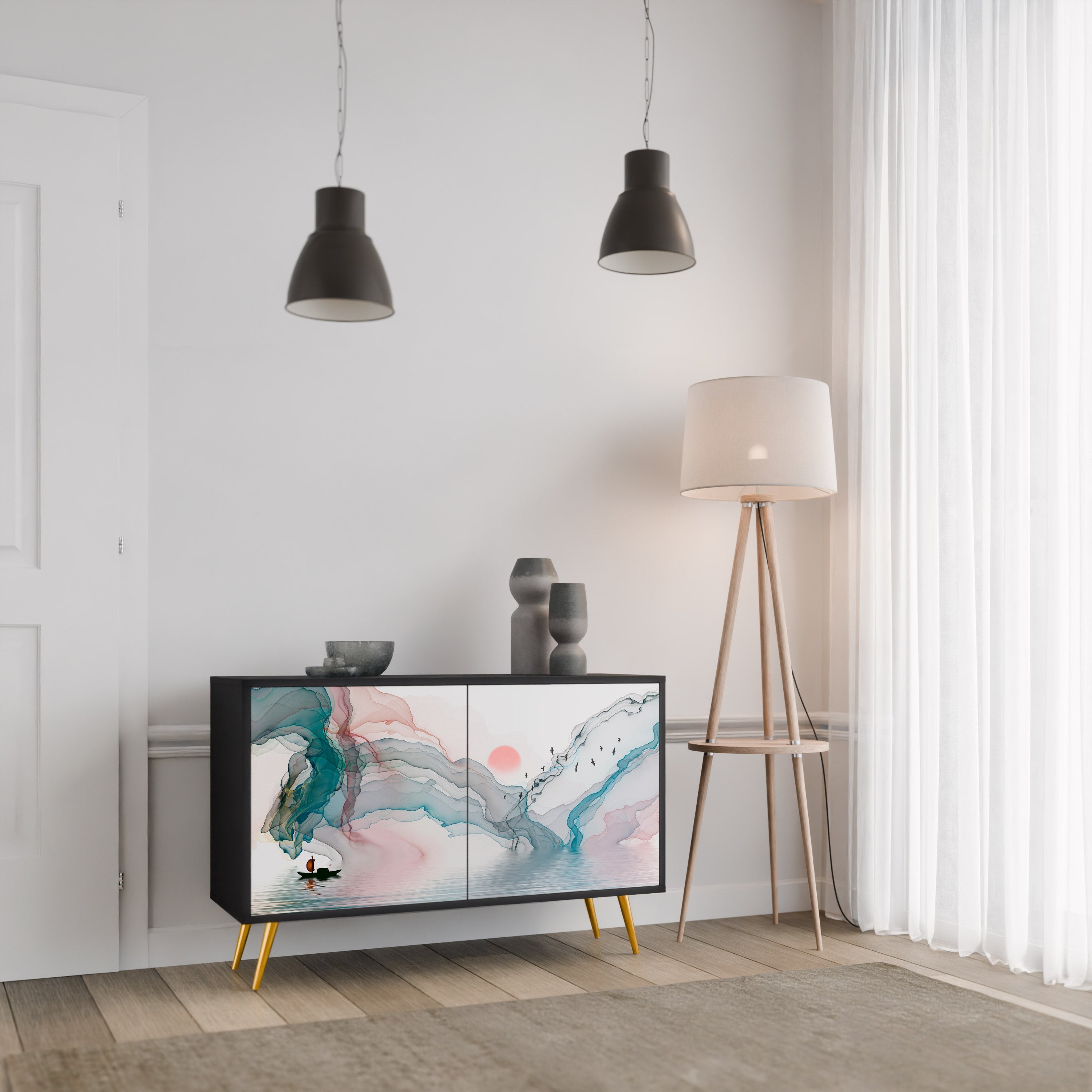 VELVET CROSSING Aparador de 2 Portas em Acabamento Preto