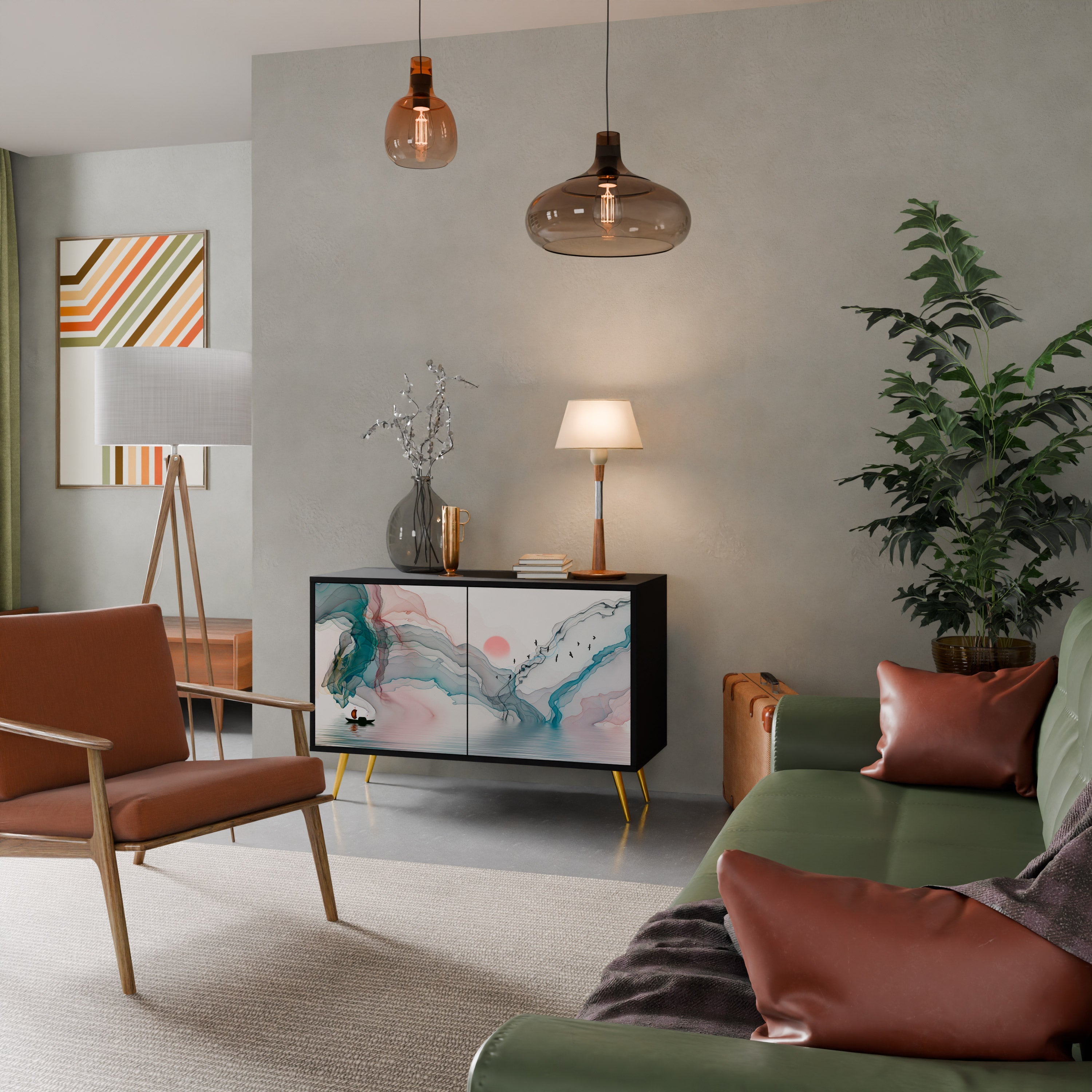 VELVET CROSSING Aparador de 2 Portas em Acabamento Preto