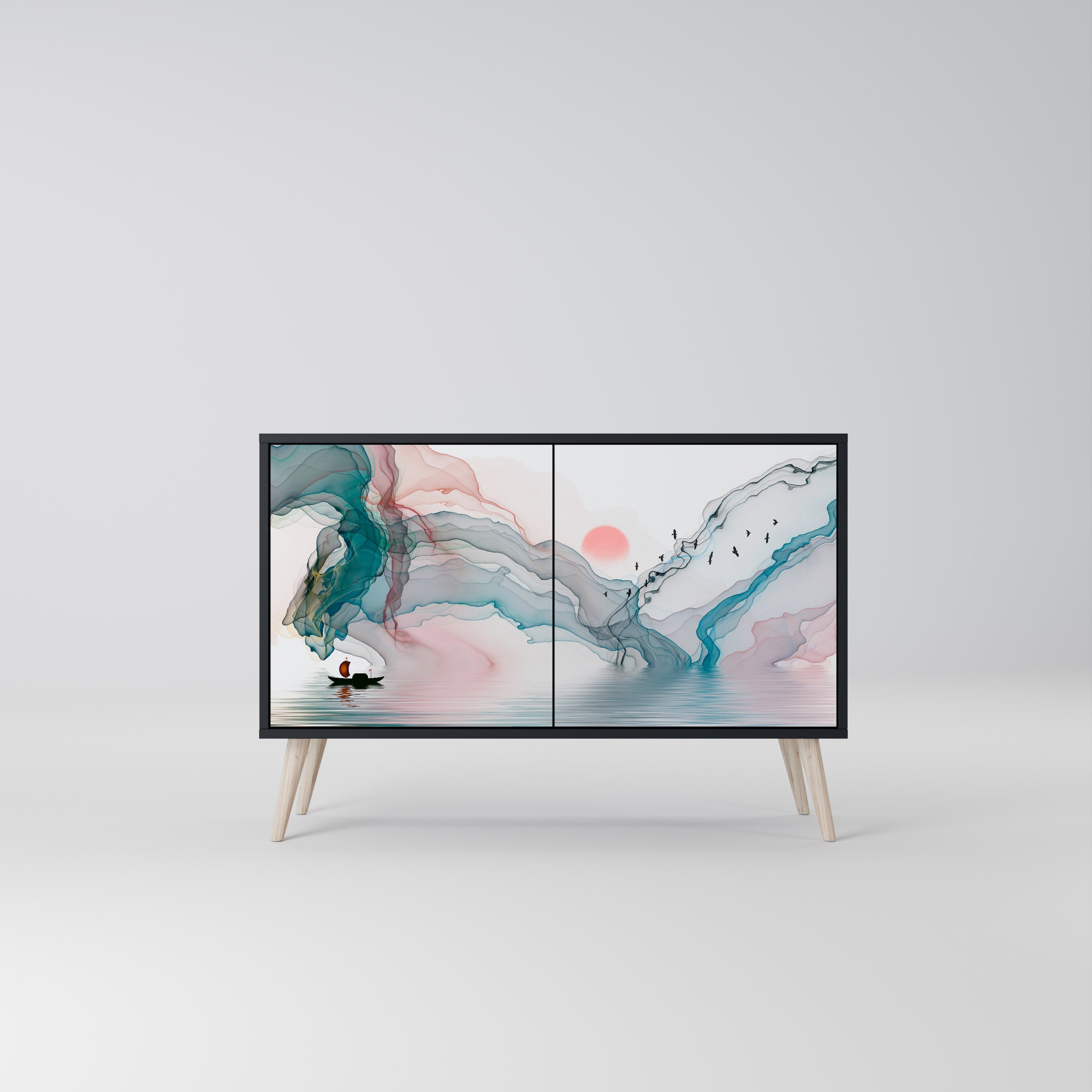 VELVET CROSSING Aparador de 2 Portas em Acabamento Preto