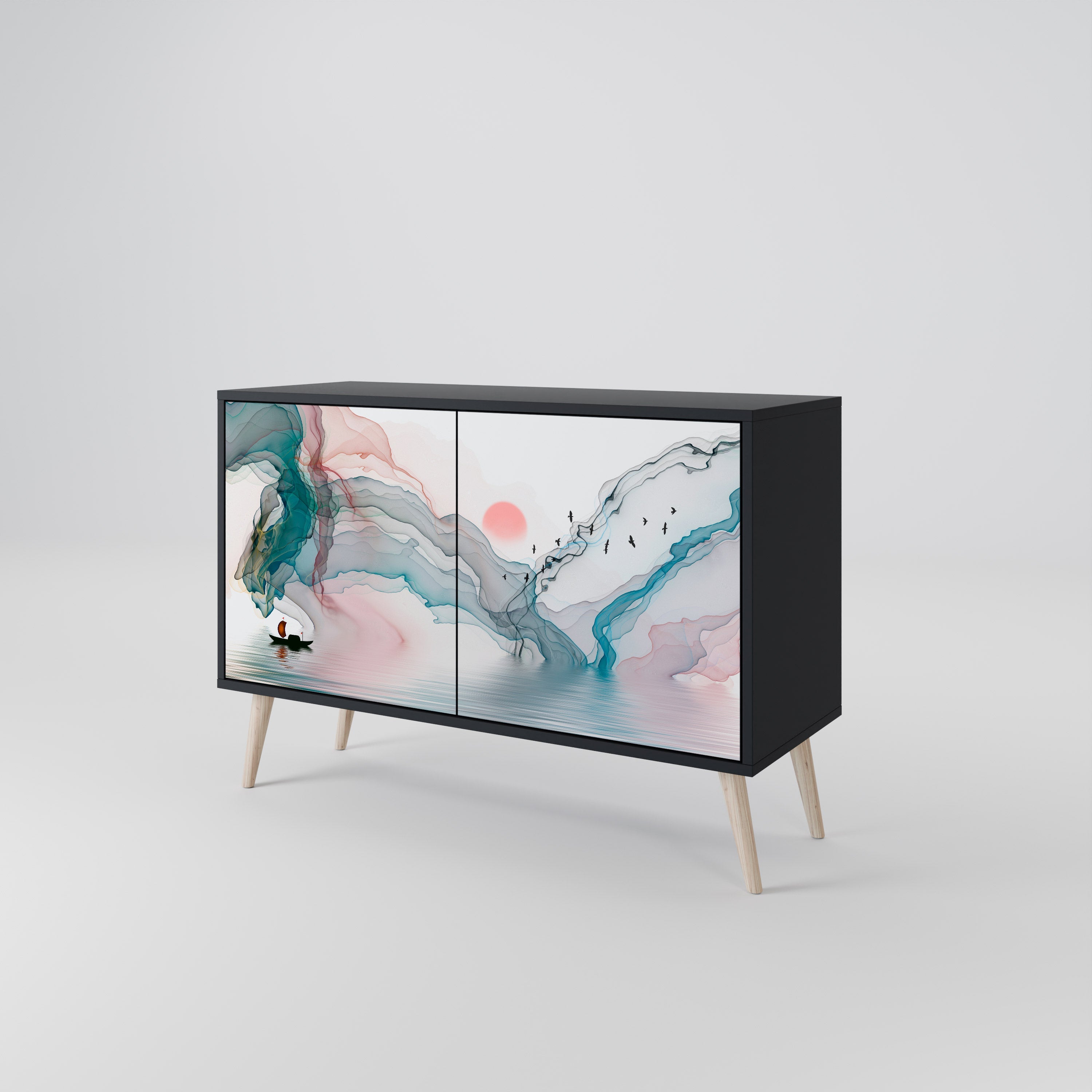 VELVET CROSSING Aparador de 2 Portas em Acabamento Preto