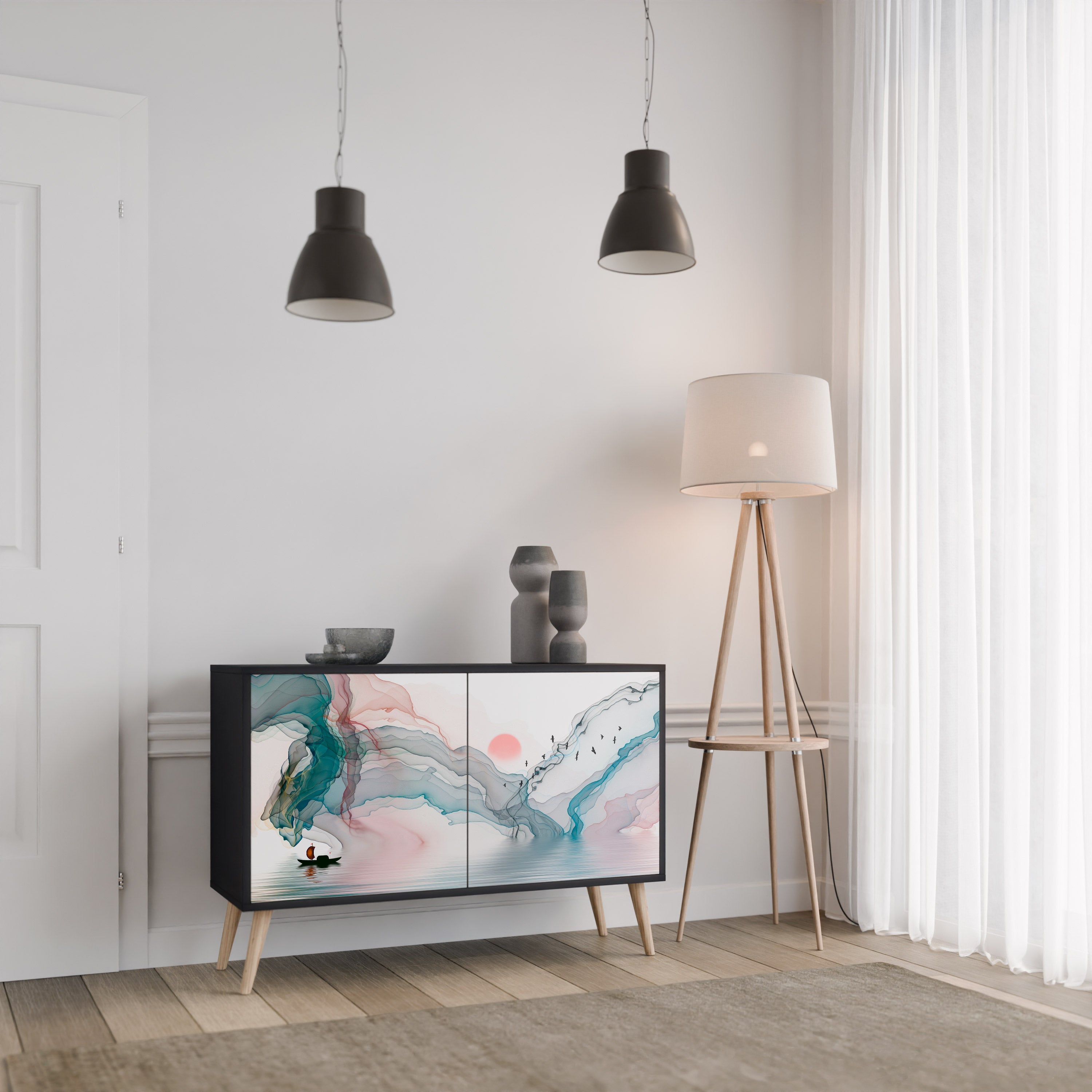 VELVET CROSSING Aparador de 2 Portas em Acabamento Preto