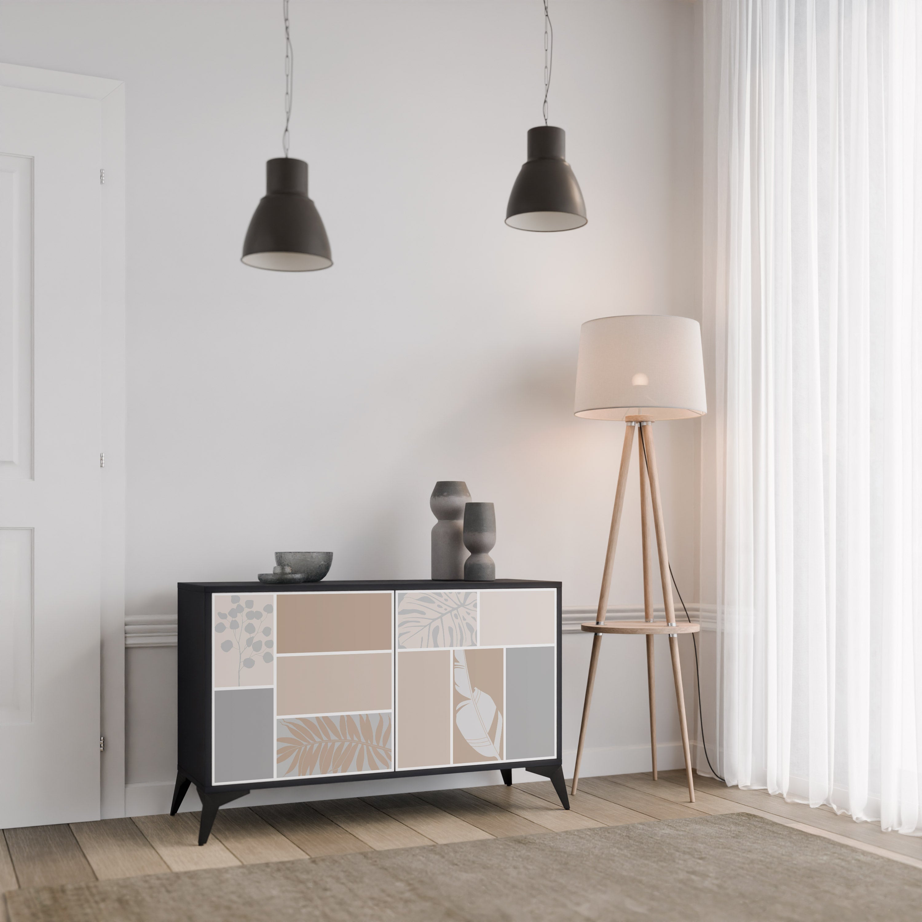 TROPICAL SHAPES Aparador de 2 Portas em Acabamento Preto