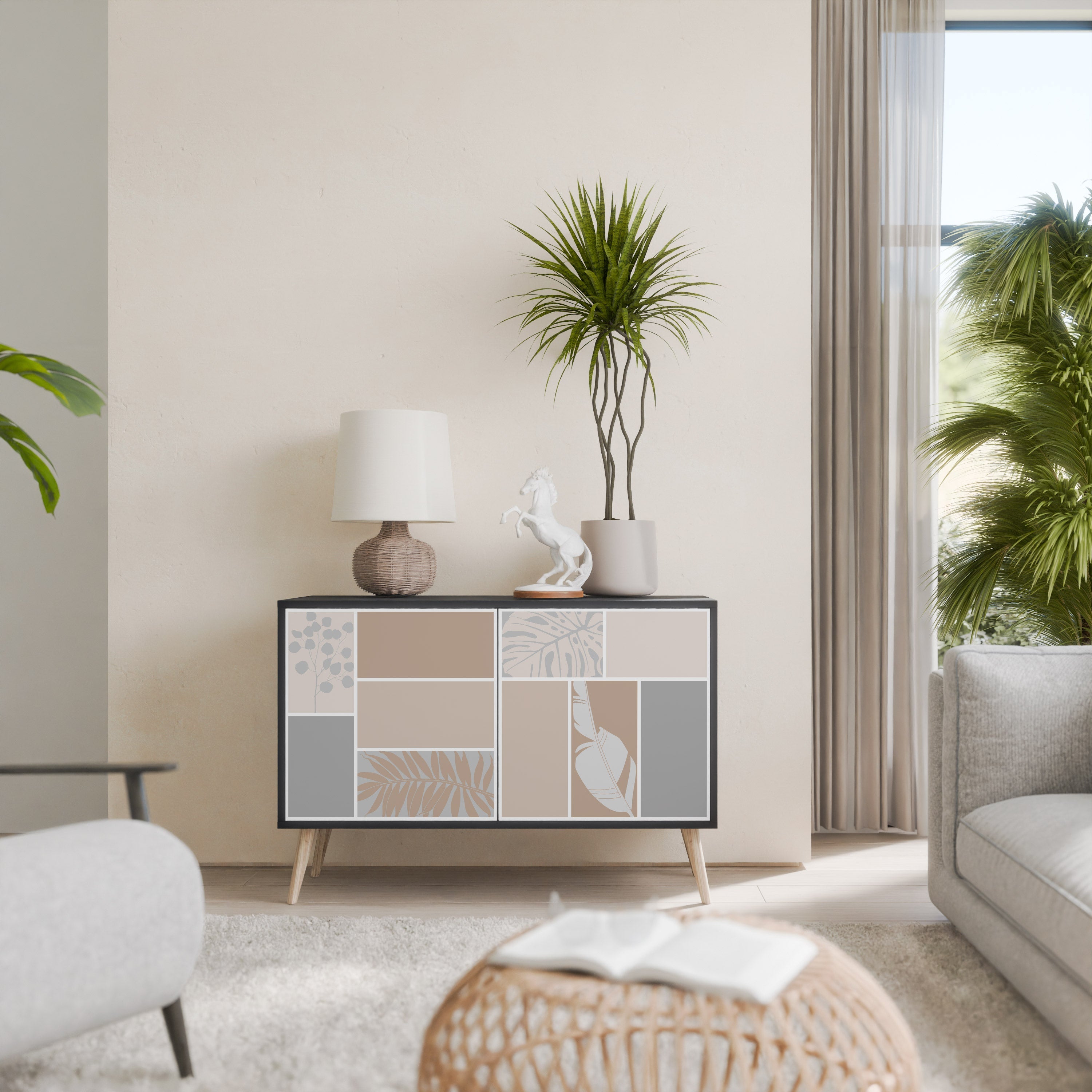 TROPICAL SHAPES Aparador de 2 Portas em Acabamento Preto