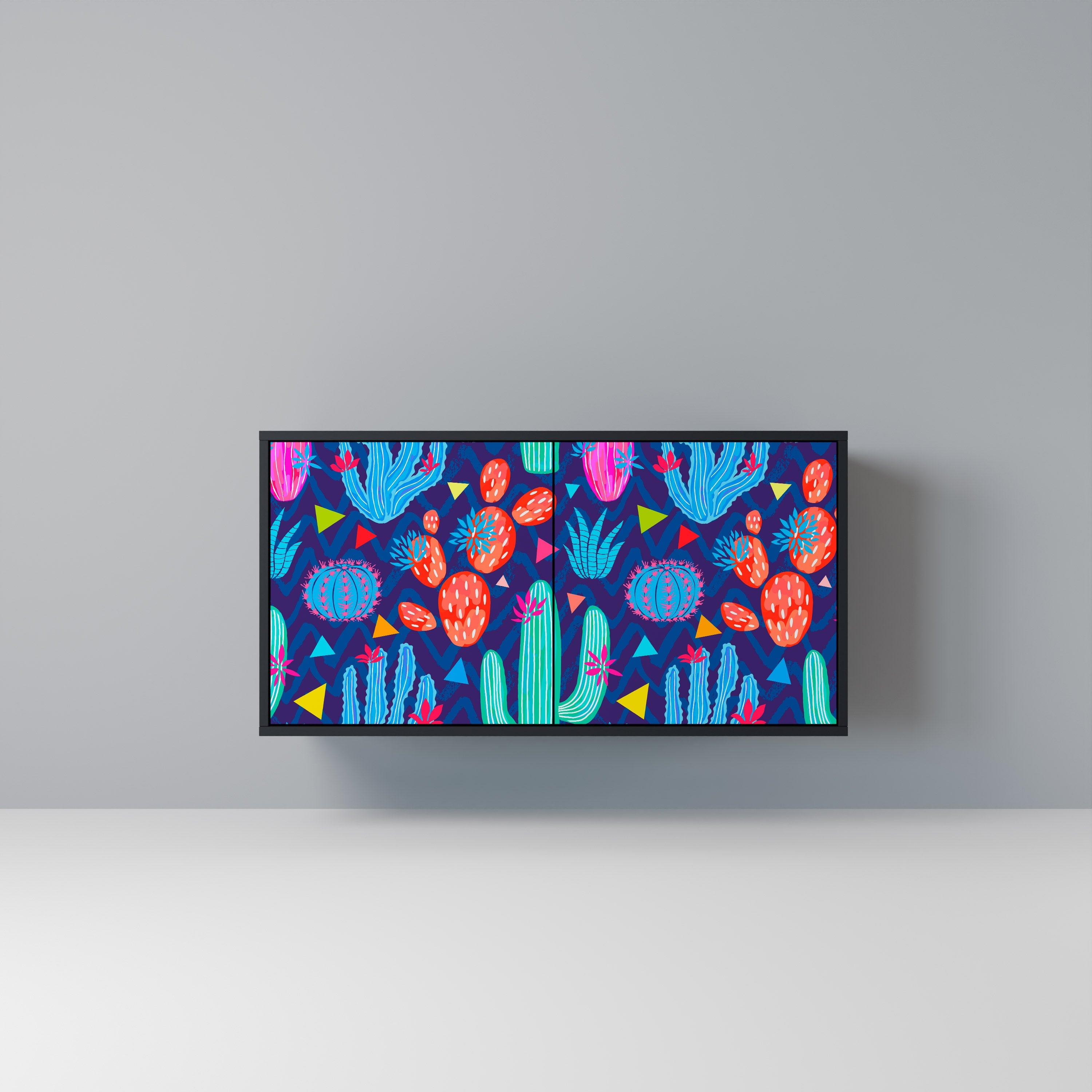 CACTUS VIBES Aparador de 2 Portas em Acabamento Preto