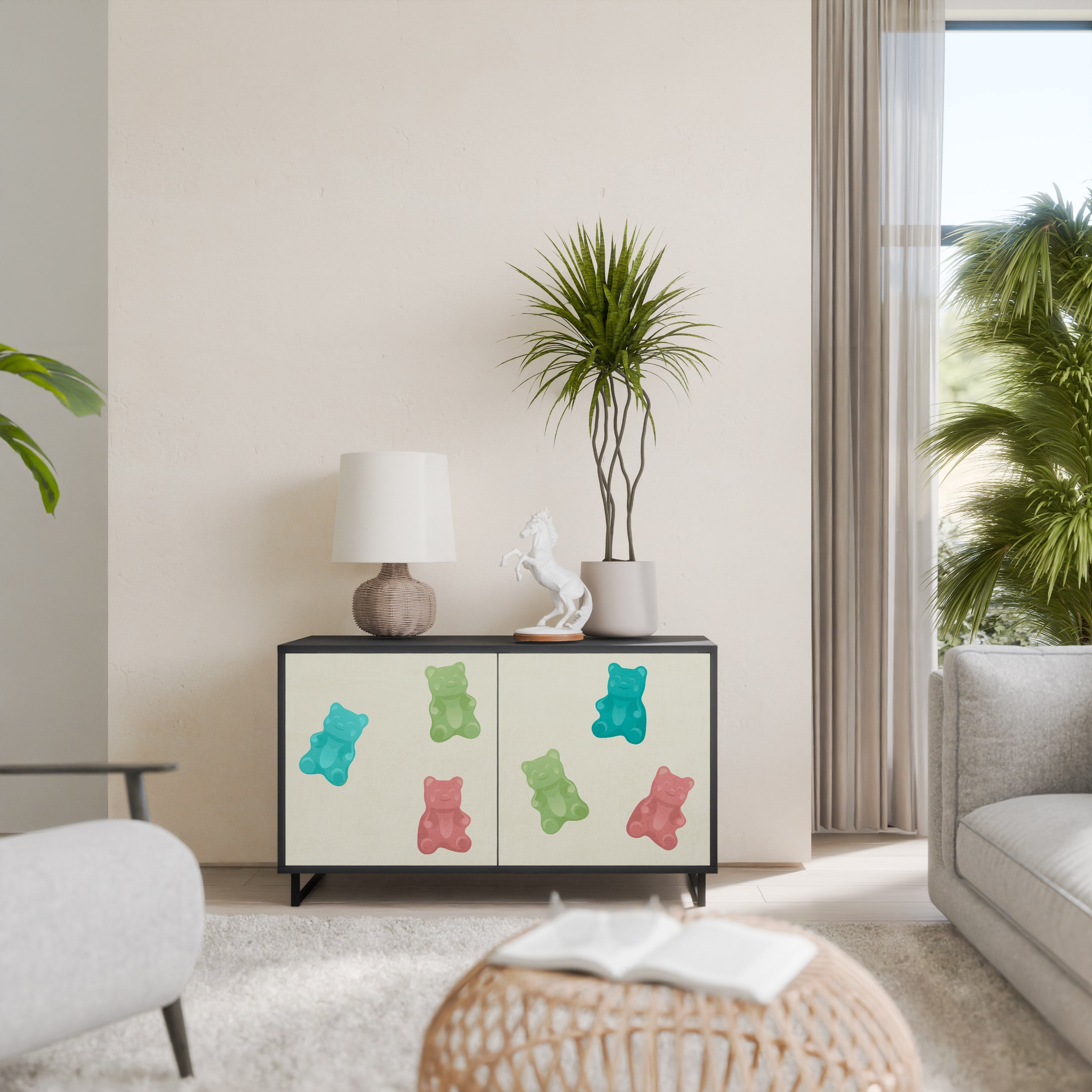 GUMMY BEARS Aparador de 2 Portas em Acabamento Preto