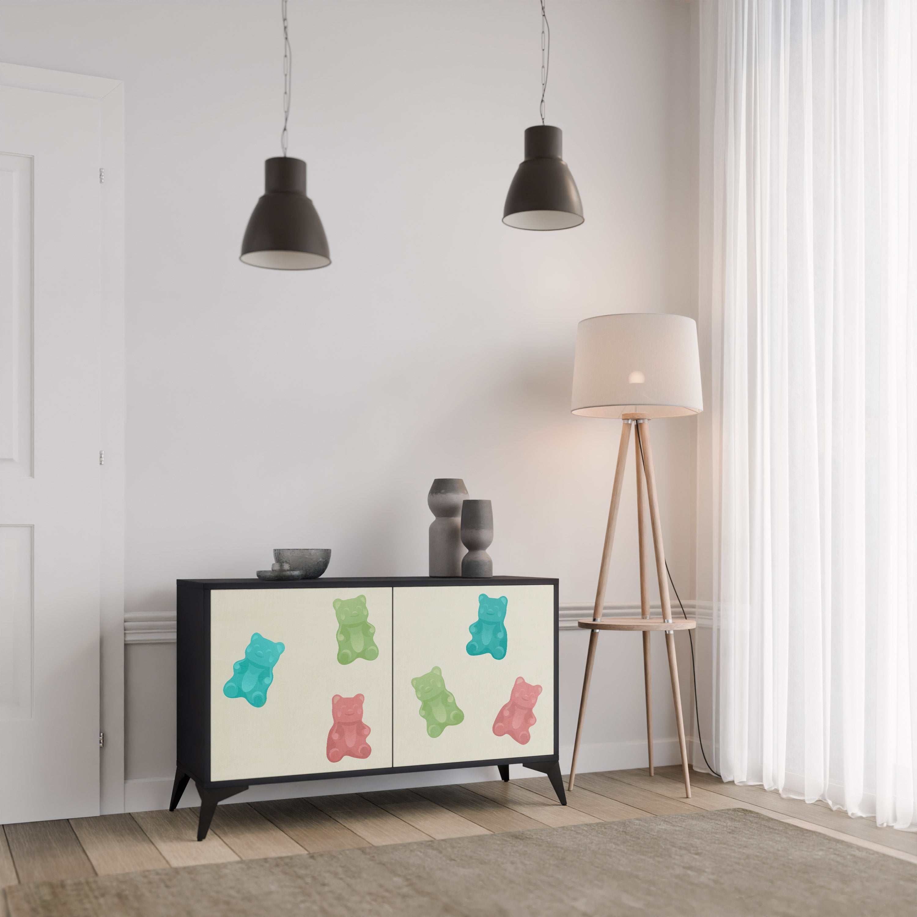 GUMMY BEARS Aparador de 2 Portas em Acabamento Preto