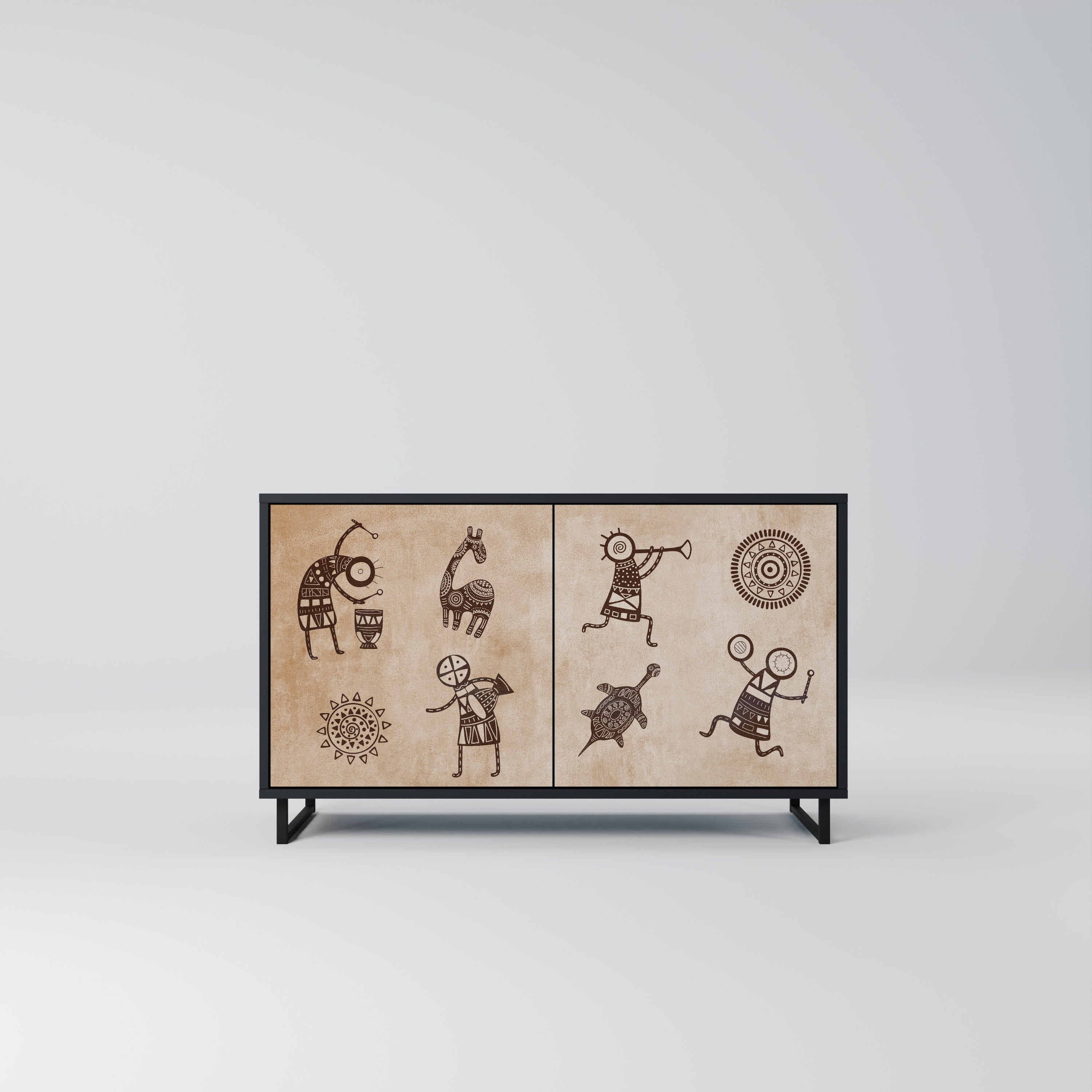 AFRICAN STYLE Aparador de 2 Portas em Acabamento Preto