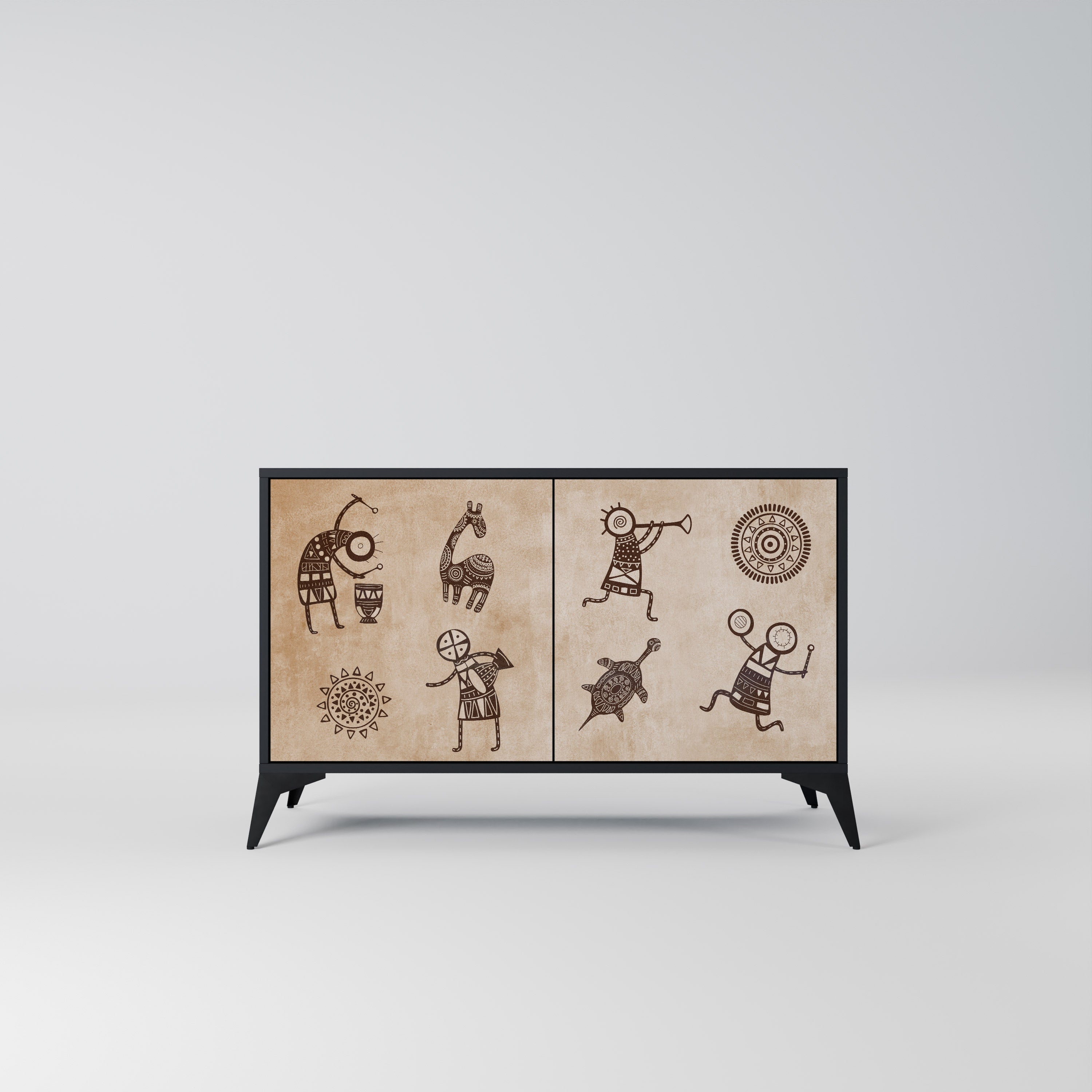 AFRICAN STYLE Aparador de 2 Portas em Acabamento Preto