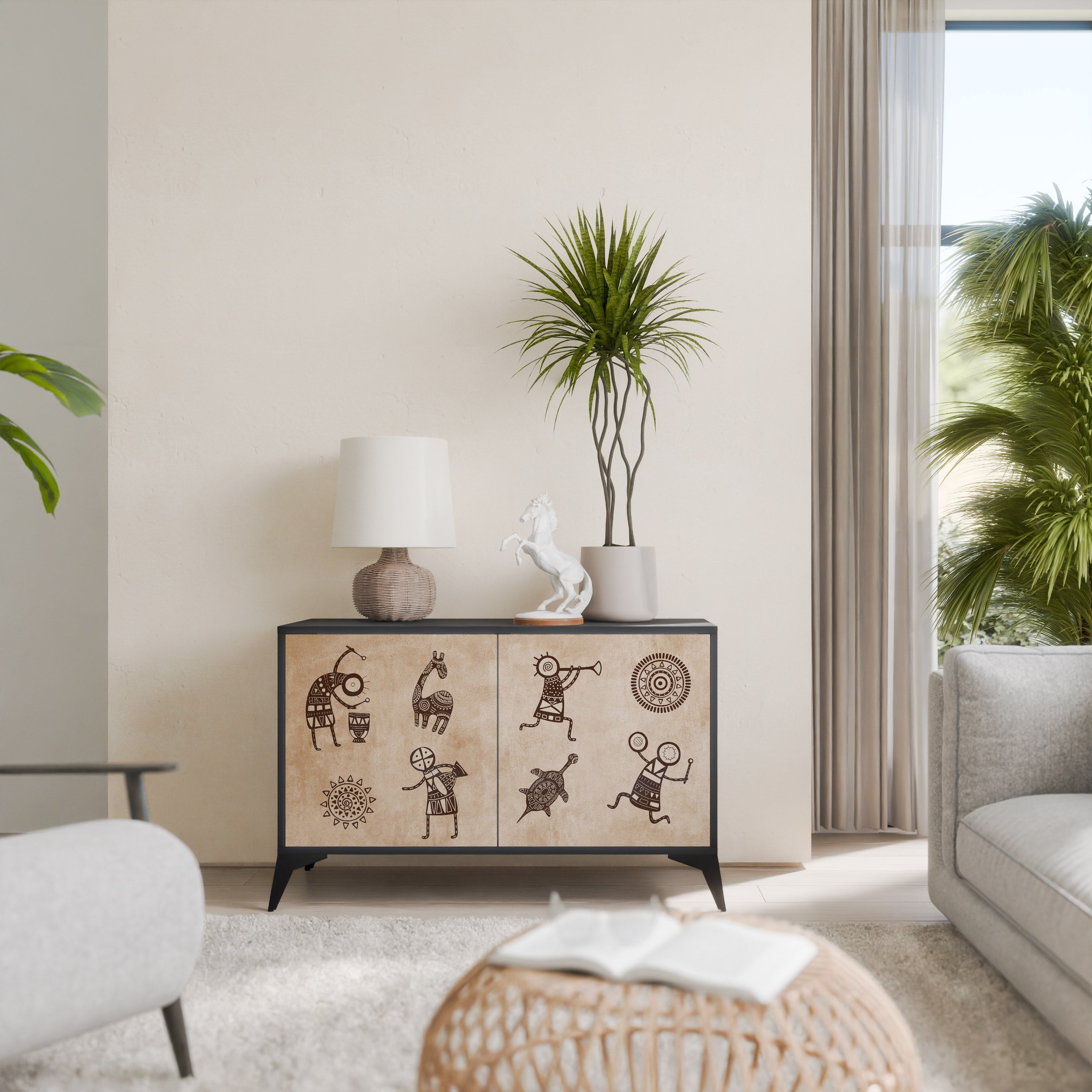 AFRICAN STYLE 2-Door Sideboard in Black Finish