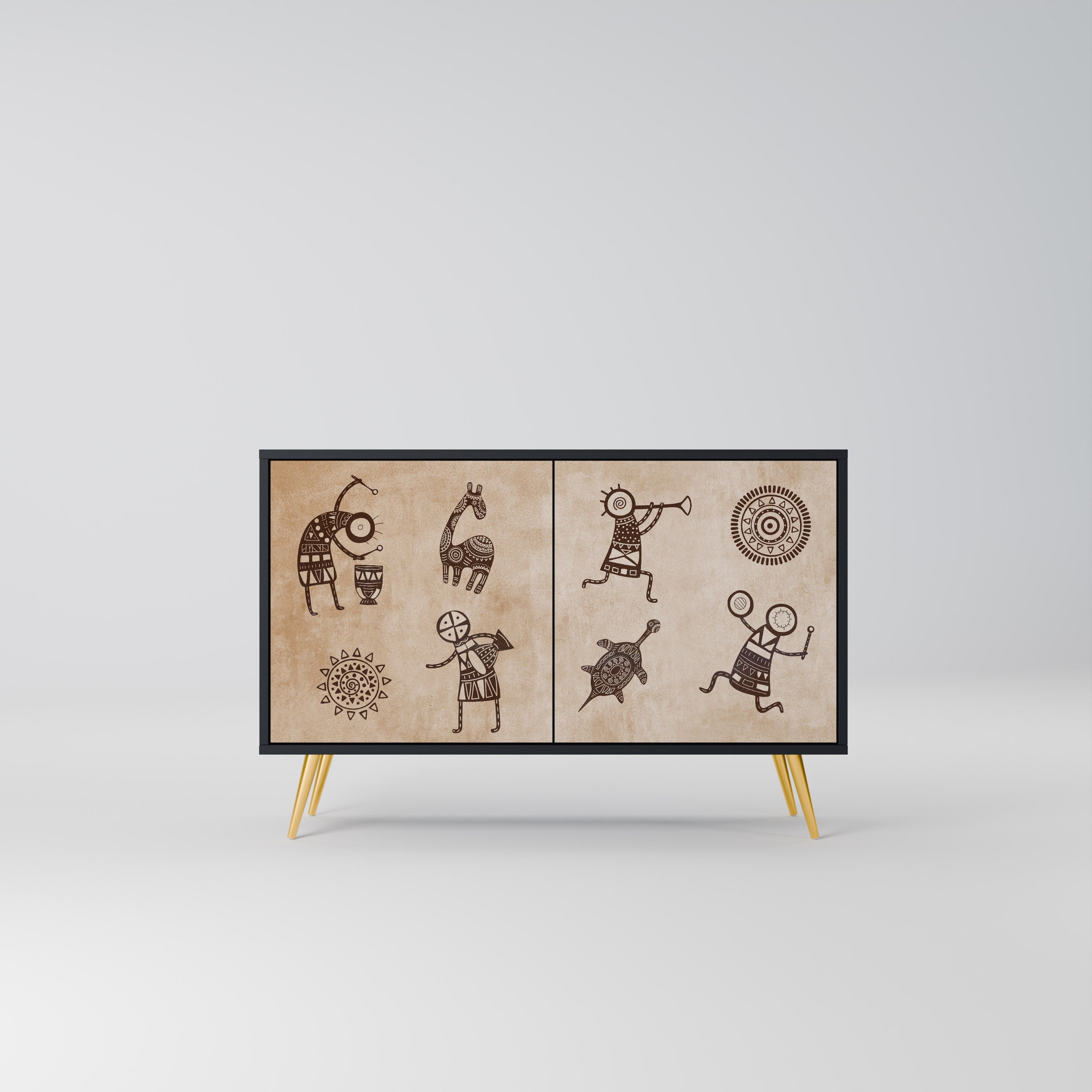 AFRICAN STYLE Aparador de 2 Portas em Acabamento Preto