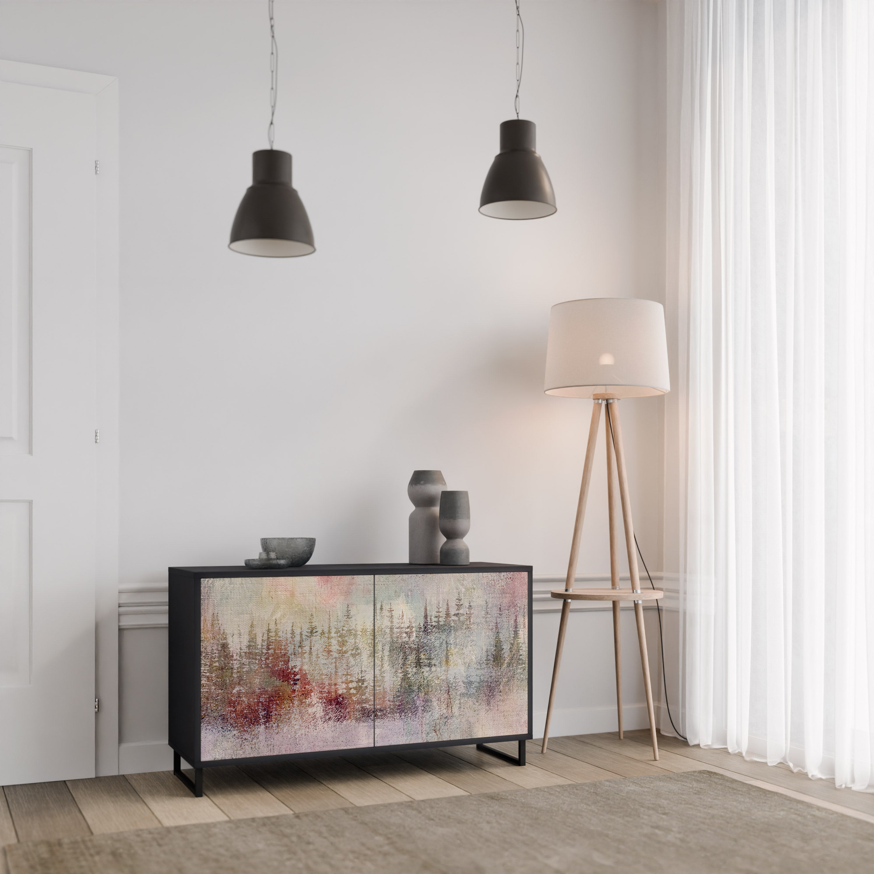 VEILED SUMMIT Aparador de 2 Portas em Acabamento Preto