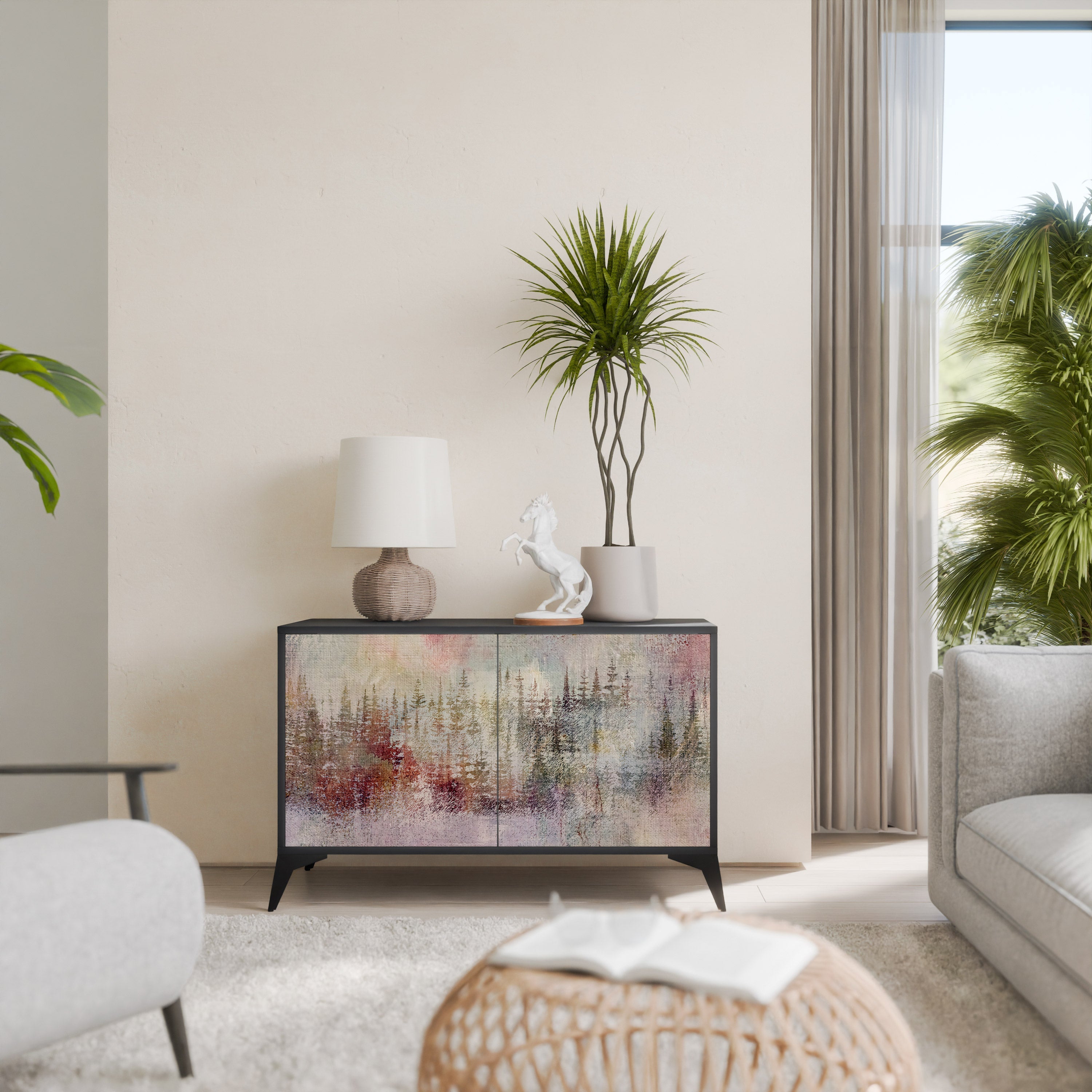 VEILED SUMMIT Aparador de 2 Portas em Acabamento Preto