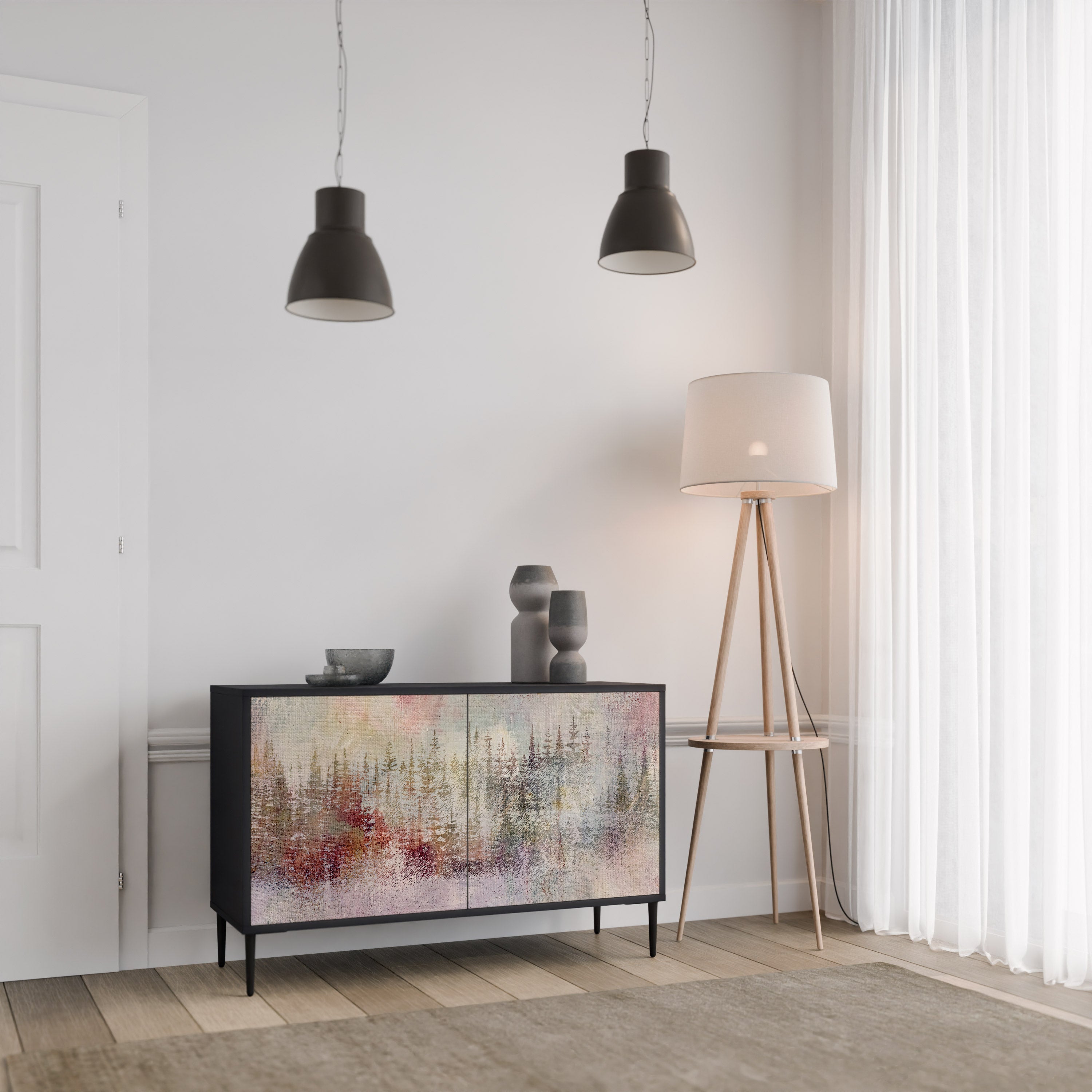 VEILED SUMMIT Aparador de 2 Portas em Acabamento Preto