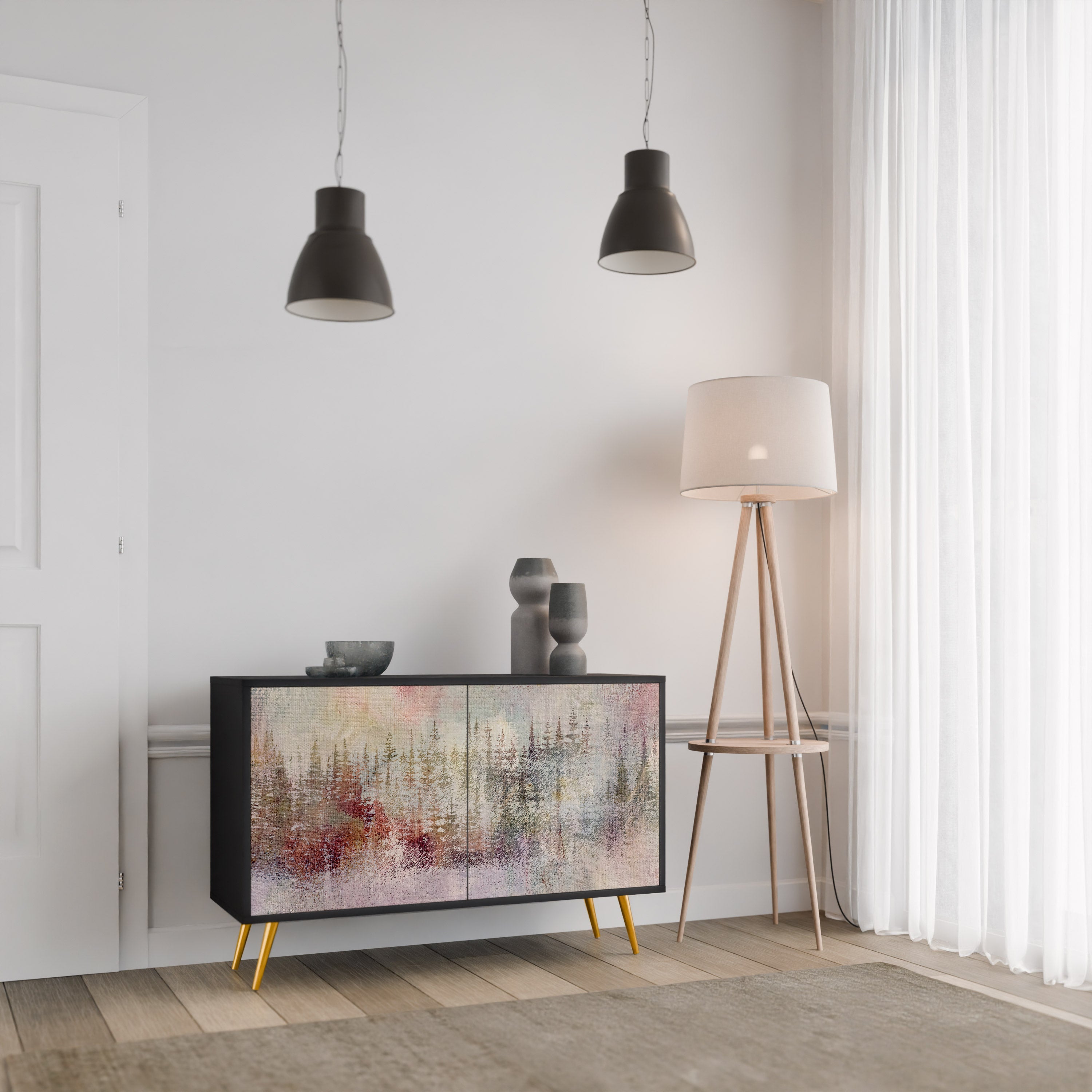 VEILED SUMMIT Aparador de 2 Portas em Acabamento Preto