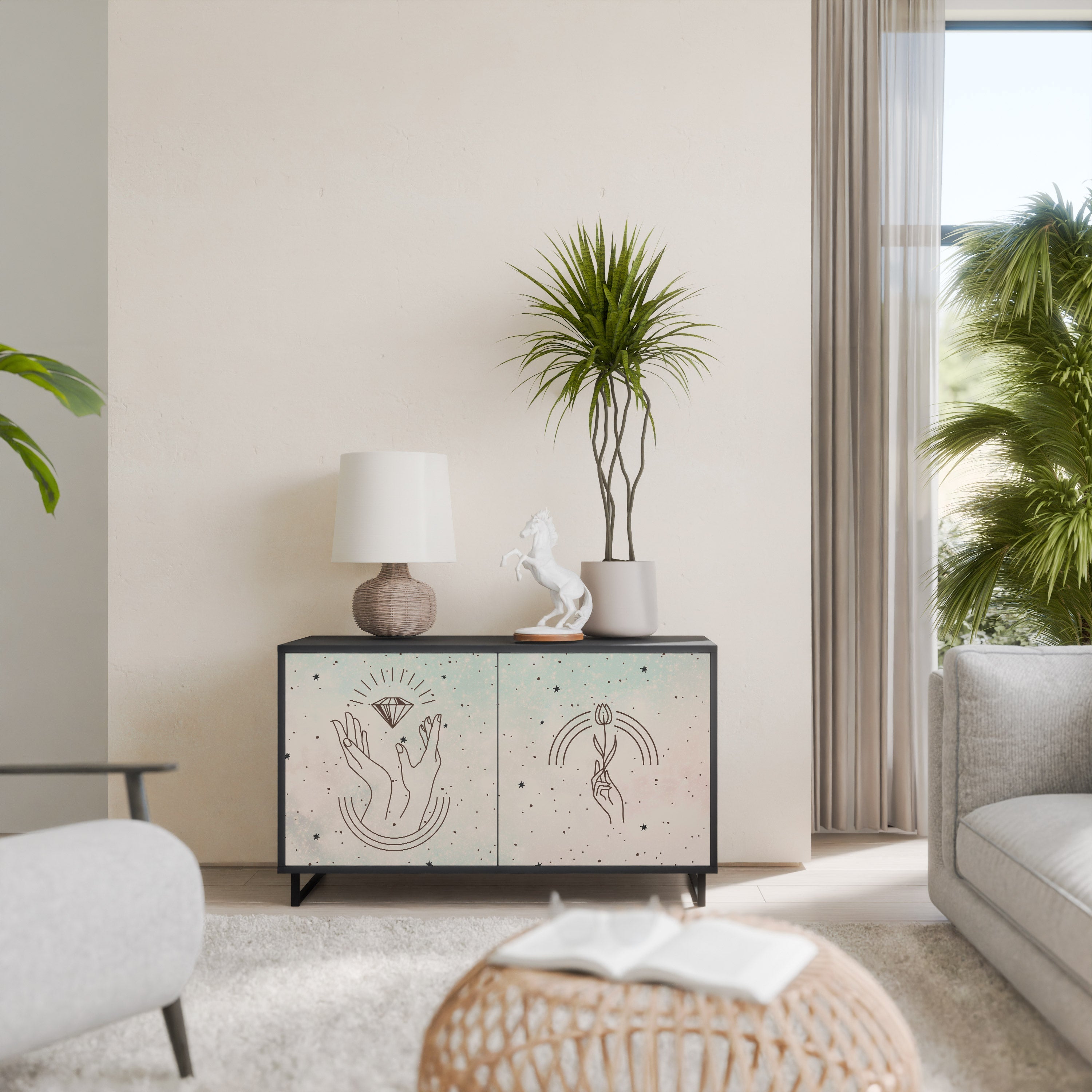 DELICATE BEAUTY Aparador de 2 Portas em Acabamento Preto