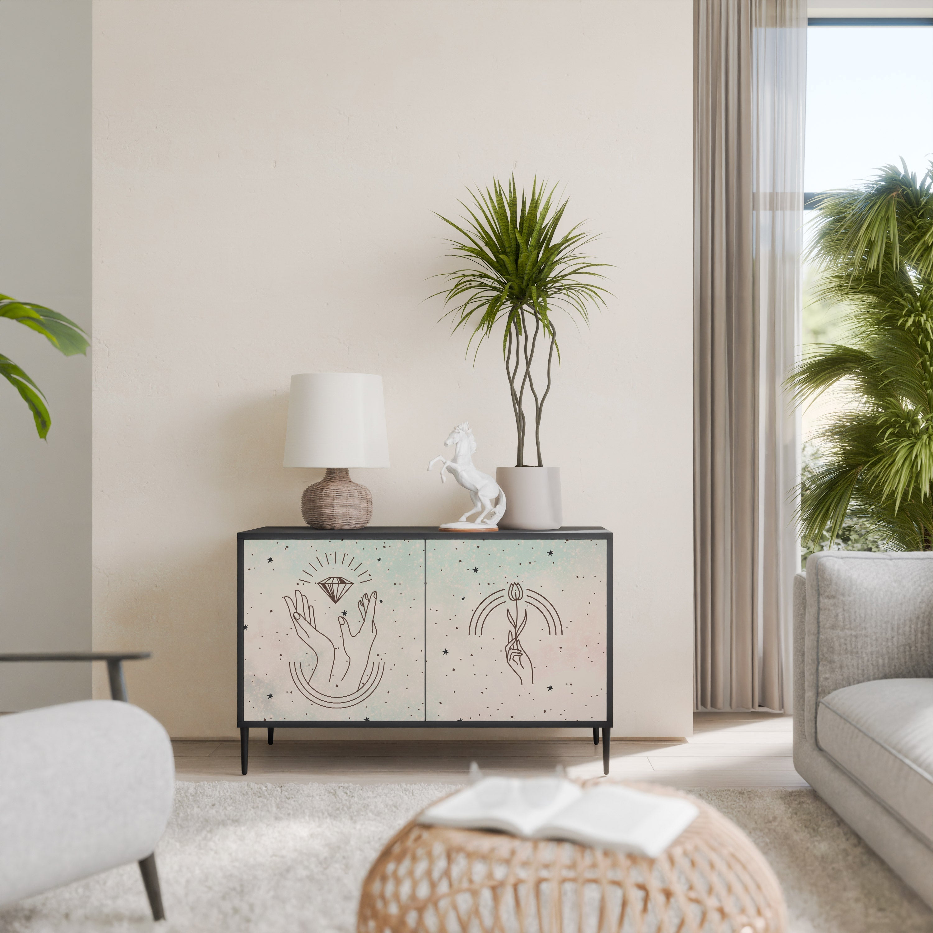 DELICATE BEAUTY Aparador de 2 Portas em Acabamento Preto