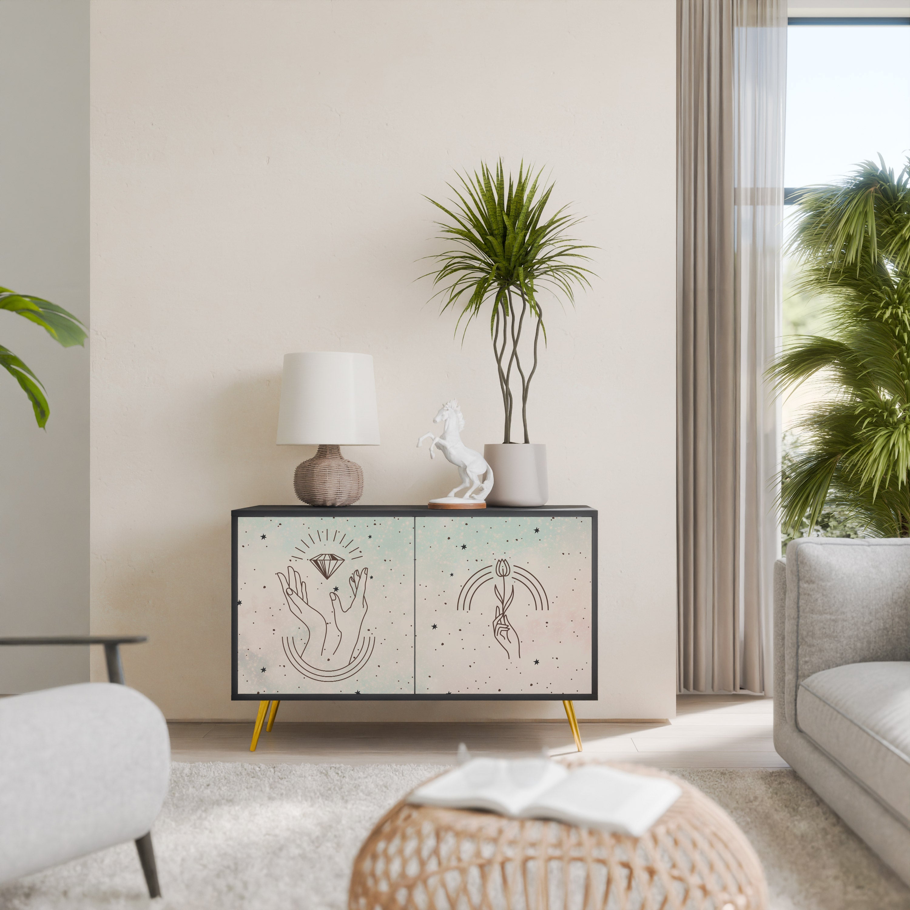 DELICATE BEAUTY Aparador de 2 Portas em Acabamento Preto