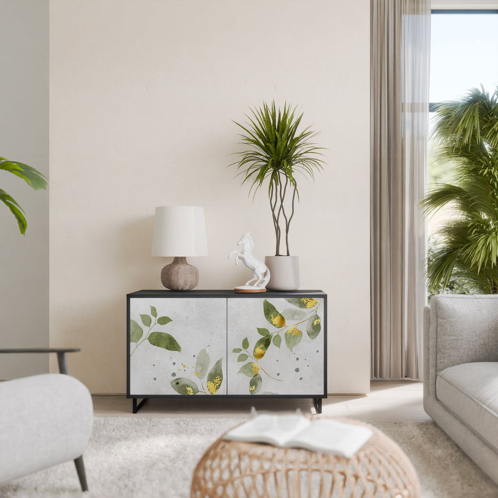 ELEGANT BOTANICS Aparador de 2 Portas em Acabamento Preto