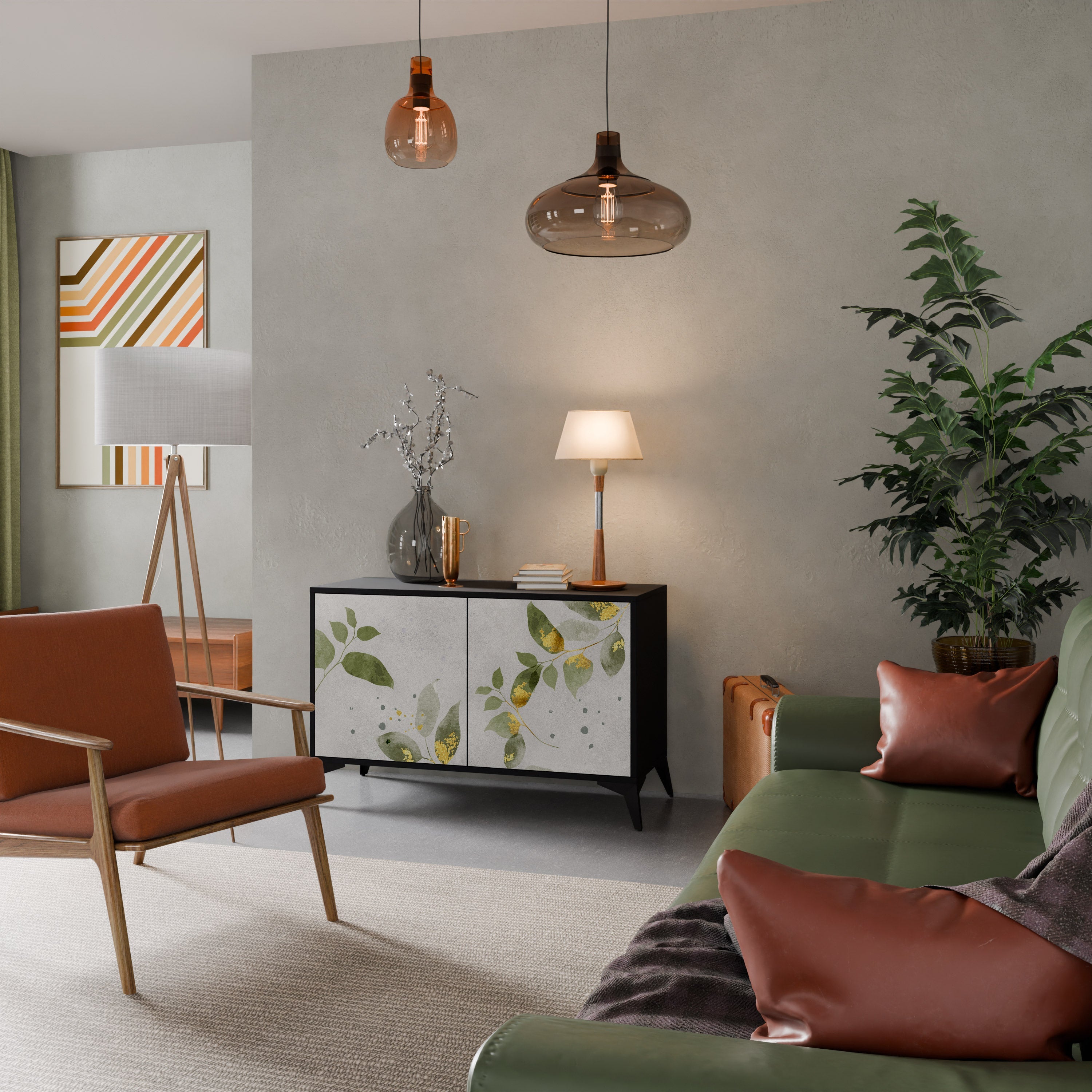 ELEGANT BOTANICS Aparador de 2 Portas em Acabamento Preto