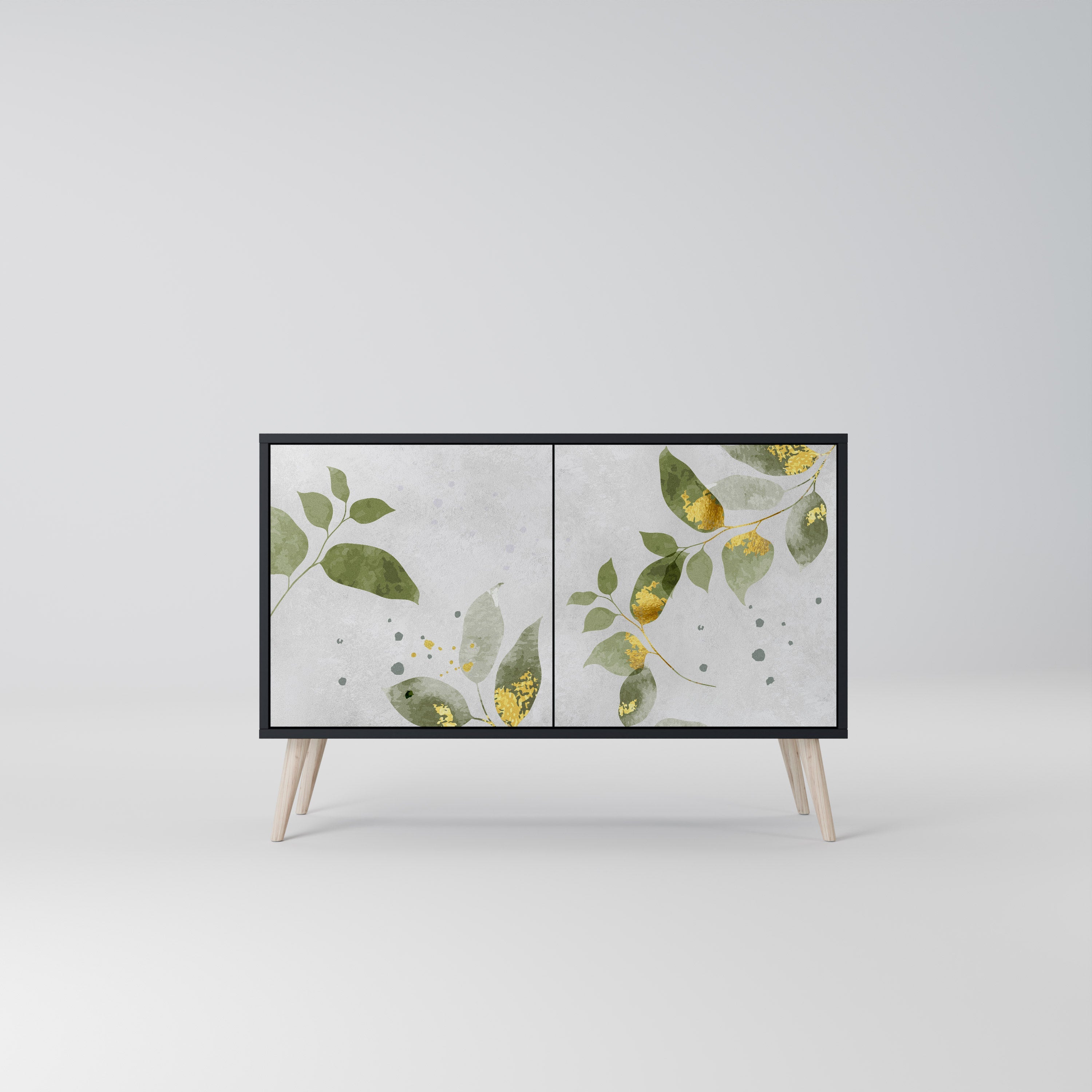 ELEGANT BOTANICS Aparador de 2 Portas em Acabamento Preto