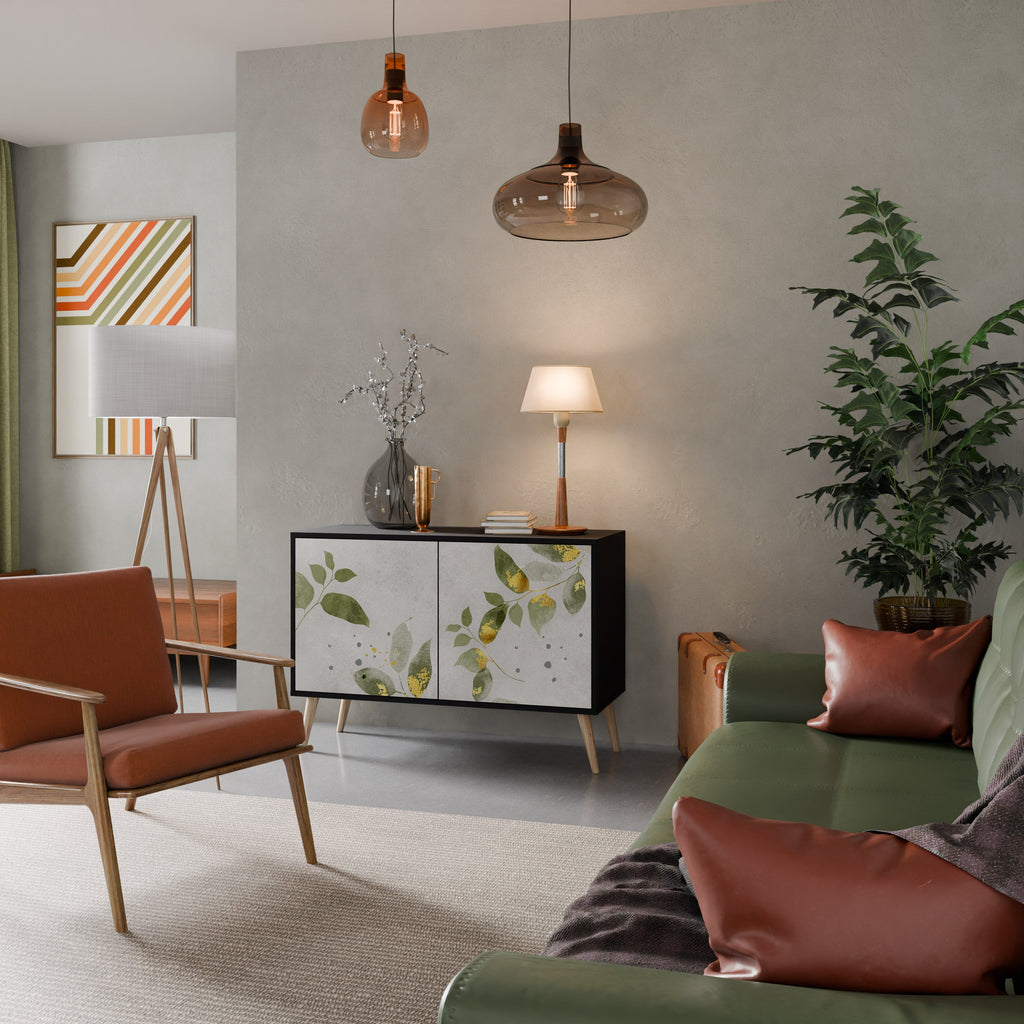 ELEGANT BOTANICS Aparador de 2 Portas em Acabamento Preto