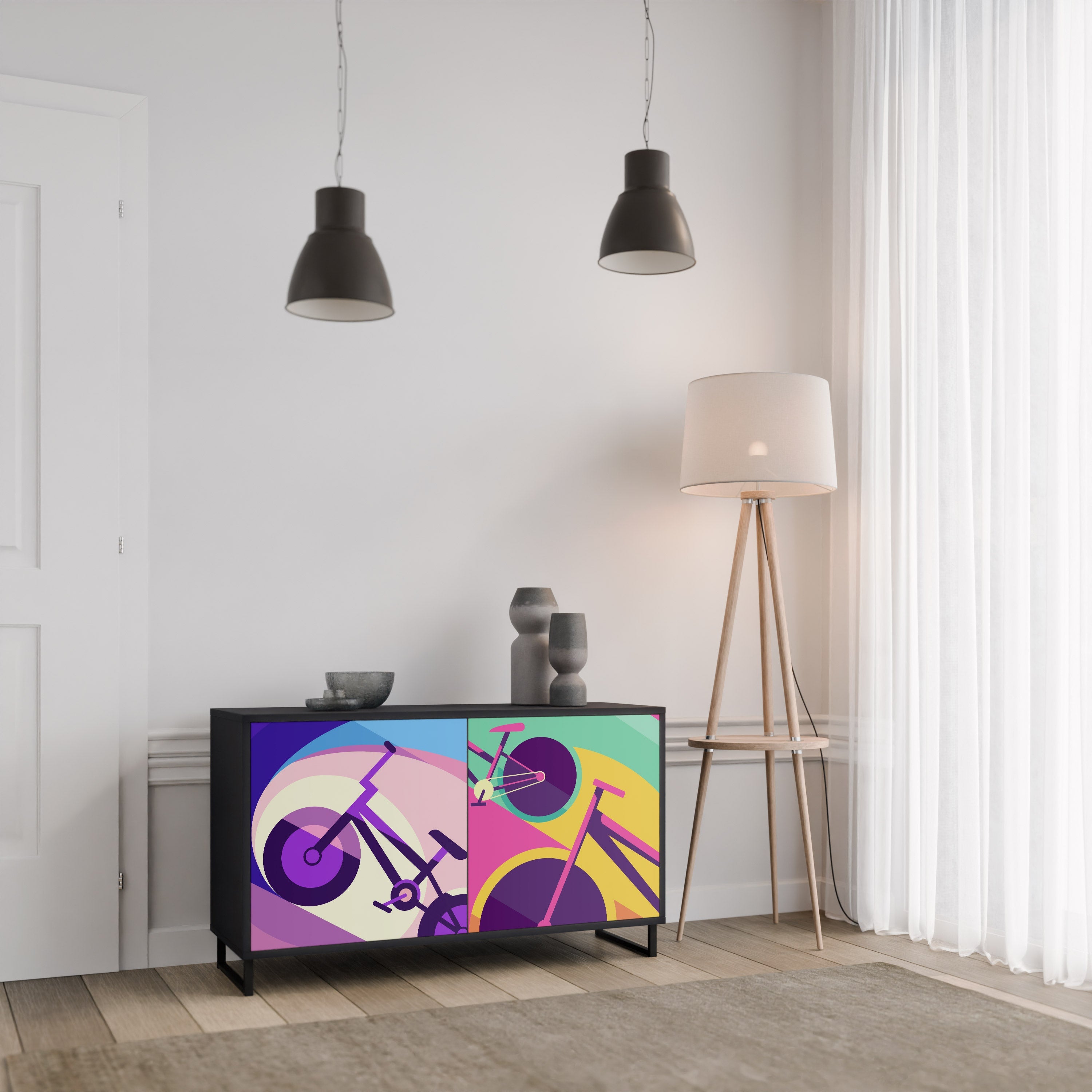 BIKE DREAMS Aparador de 2 Portas em Acabamento Preto