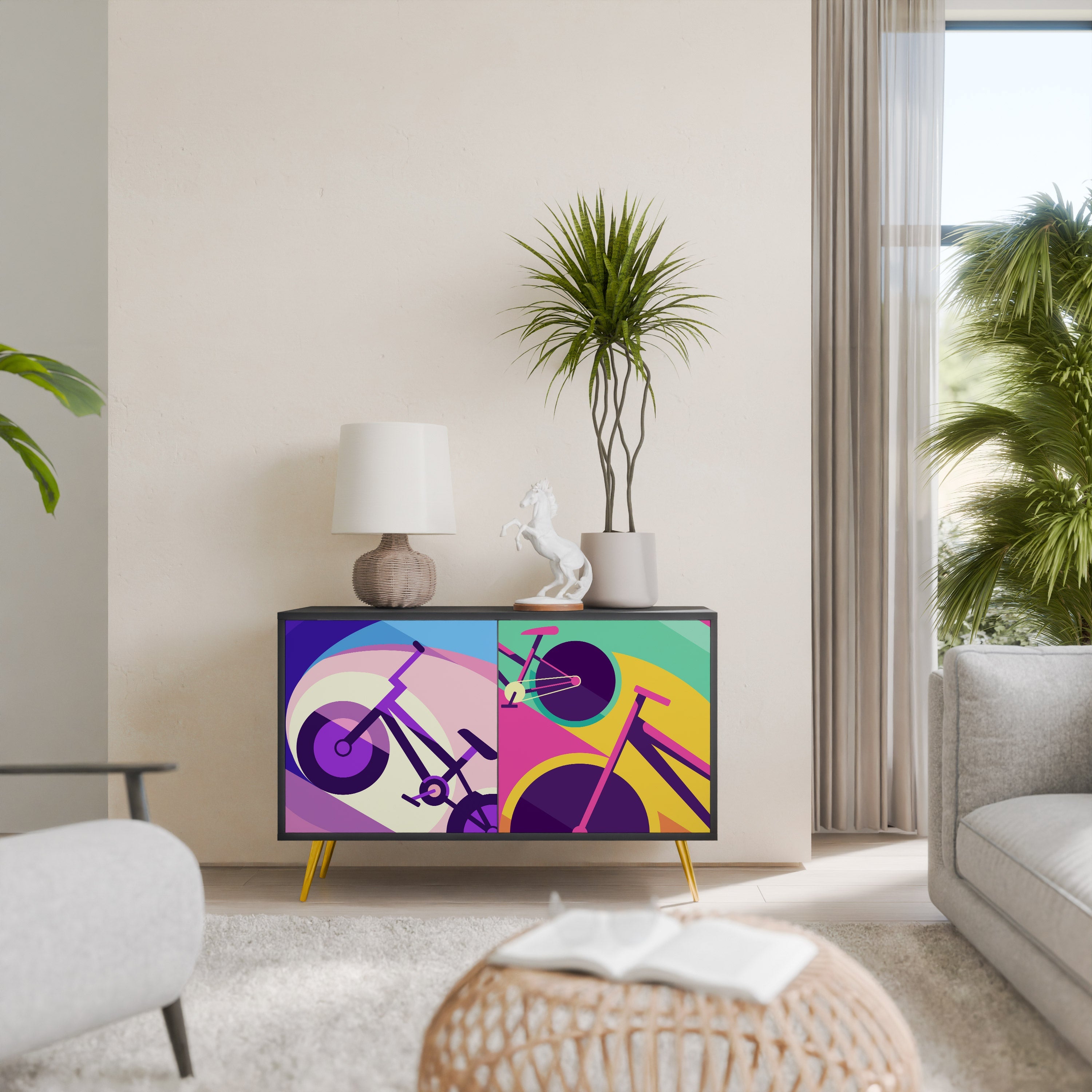 BIKE DREAMS Aparador de 2 Portas em Acabamento Preto