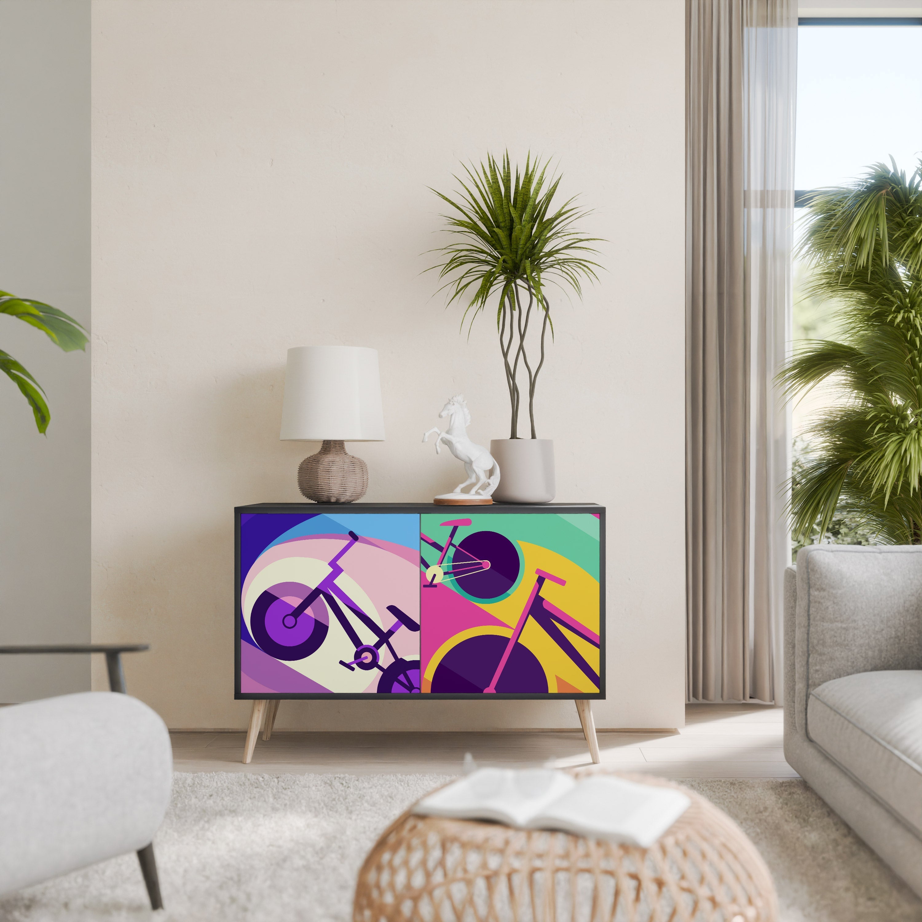 BIKE DREAMS Aparador de 2 Portas em Acabamento Preto