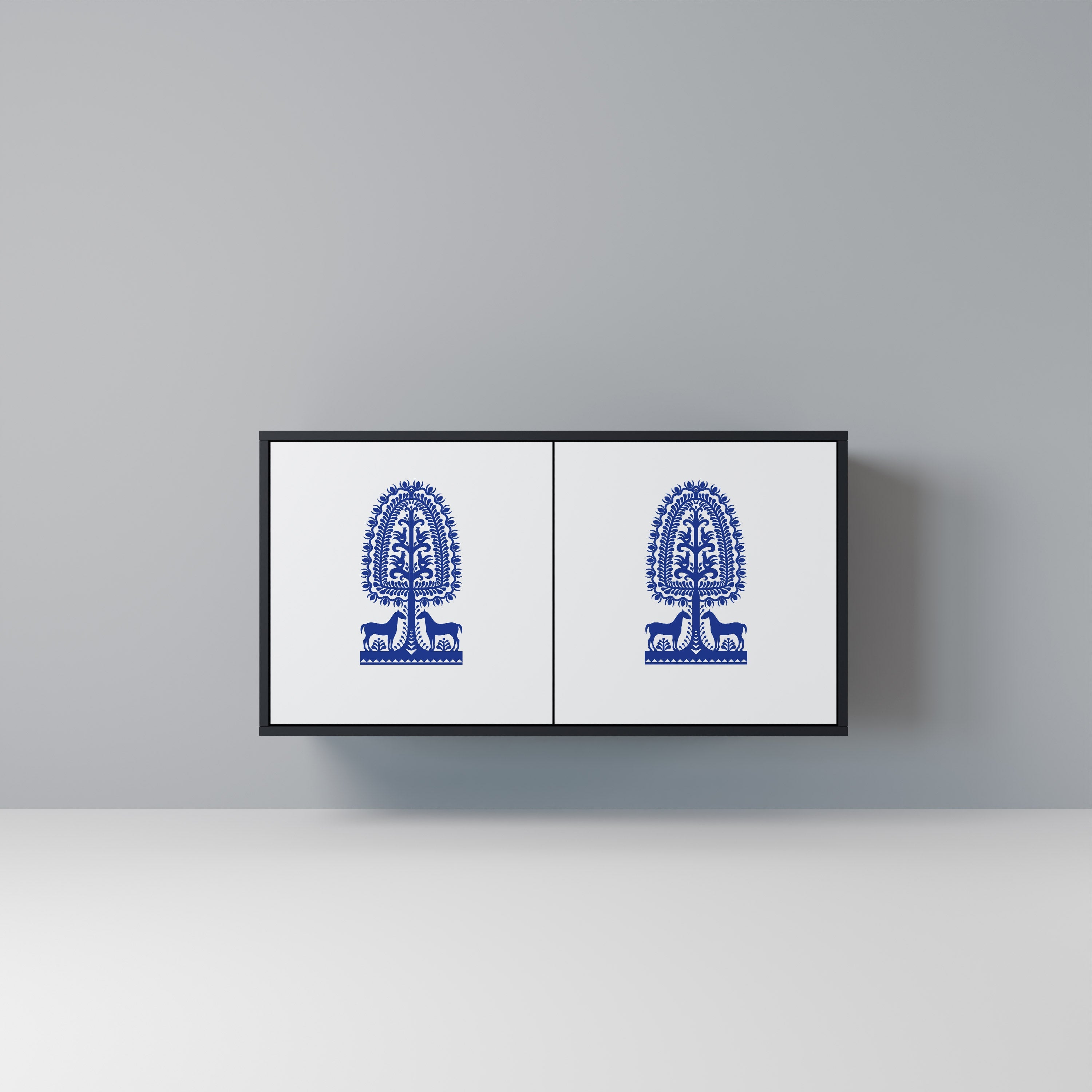 POLISH FOLK ART Aparador de 2 Portas em Acabamento Preto