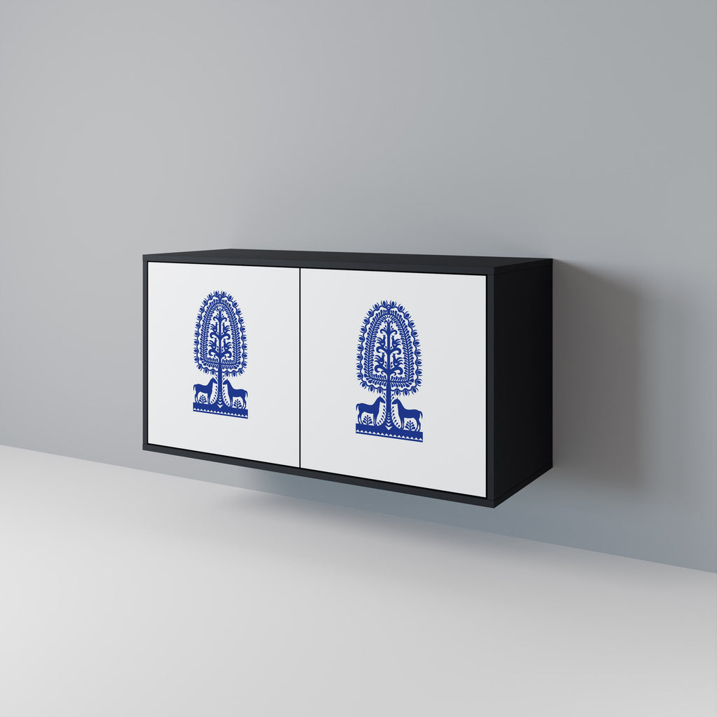 POLISH FOLK ART Aparador de 2 Portas em Acabamento Preto