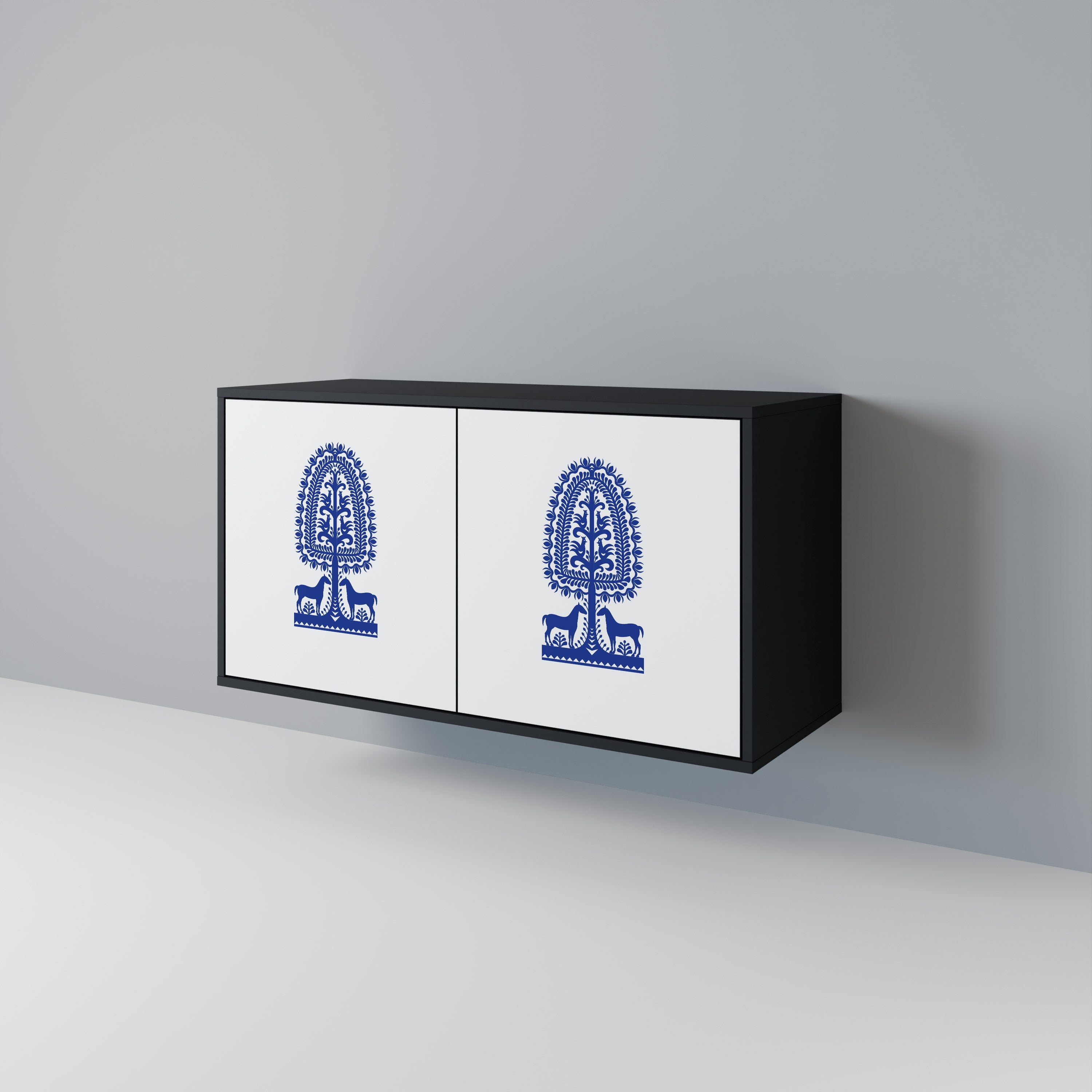 POLISH FOLK ART Aparador de 2 Portas em Acabamento Preto