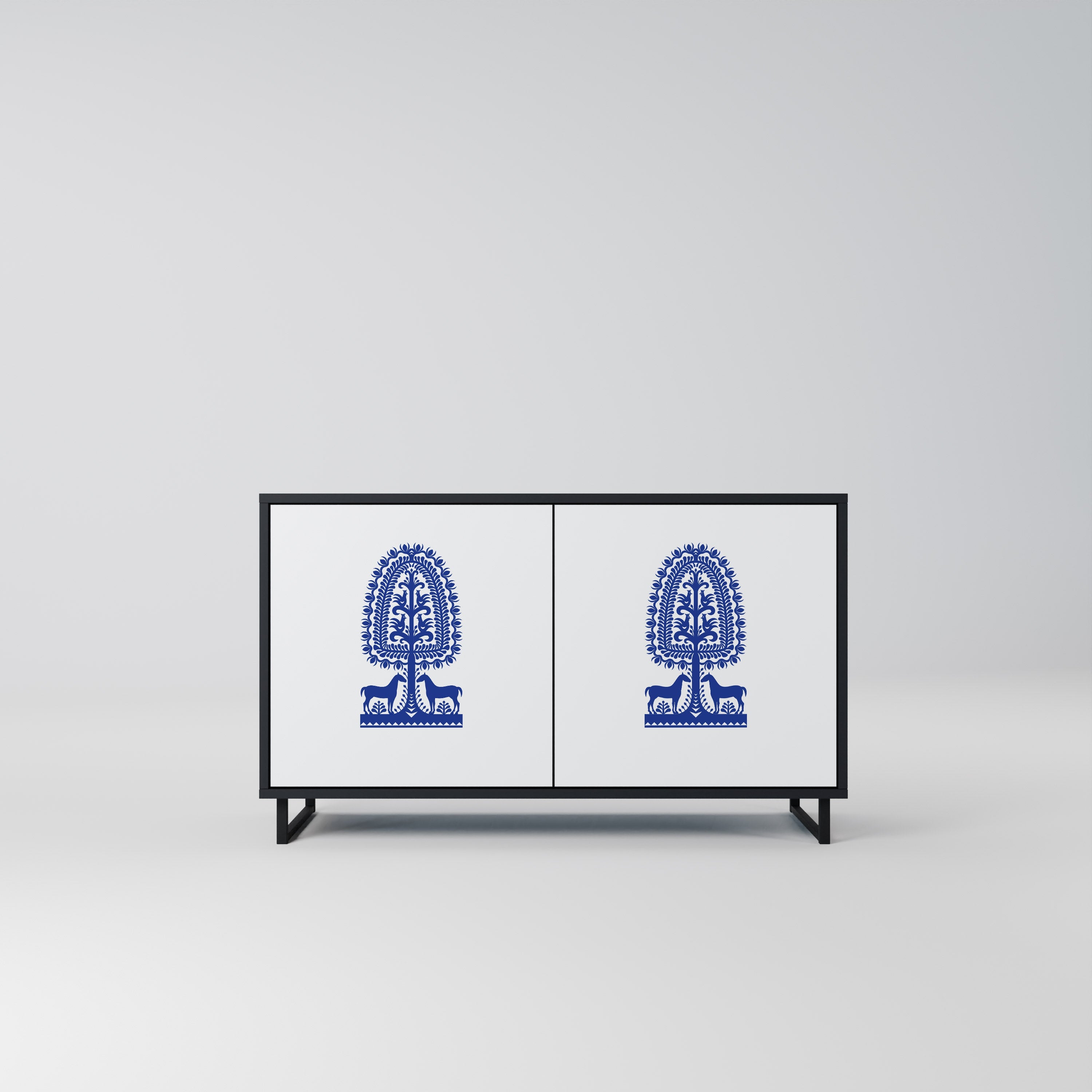 POLISH FOLK ART Aparador de 2 Portas em Acabamento Preto