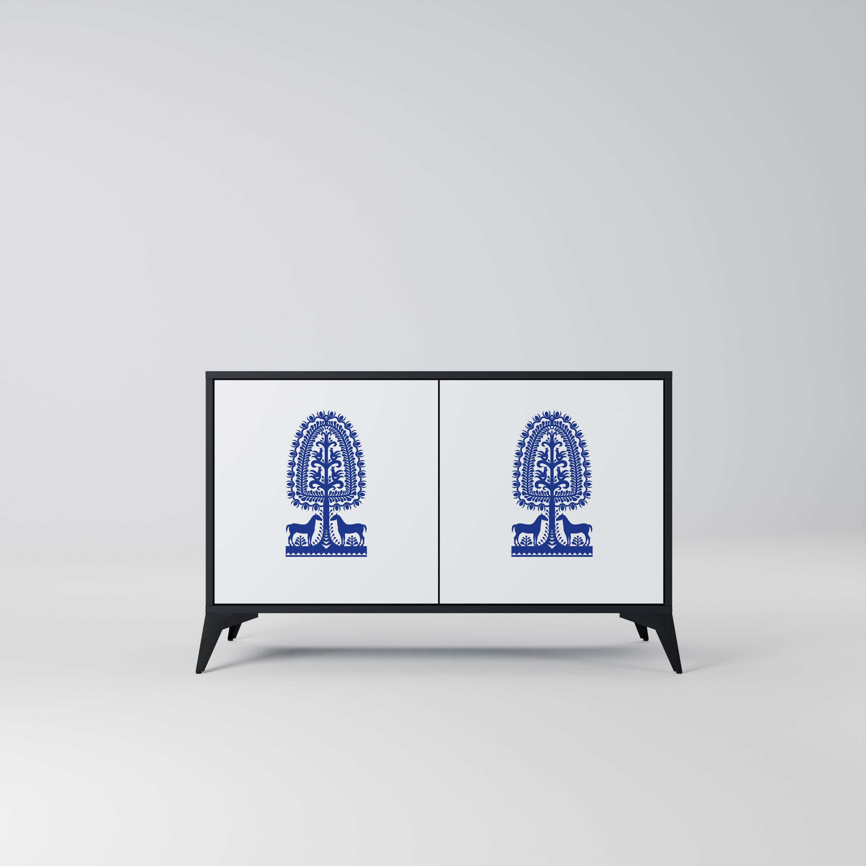 POLISH FOLK ART Aparador de 2 Portas em Acabamento Preto