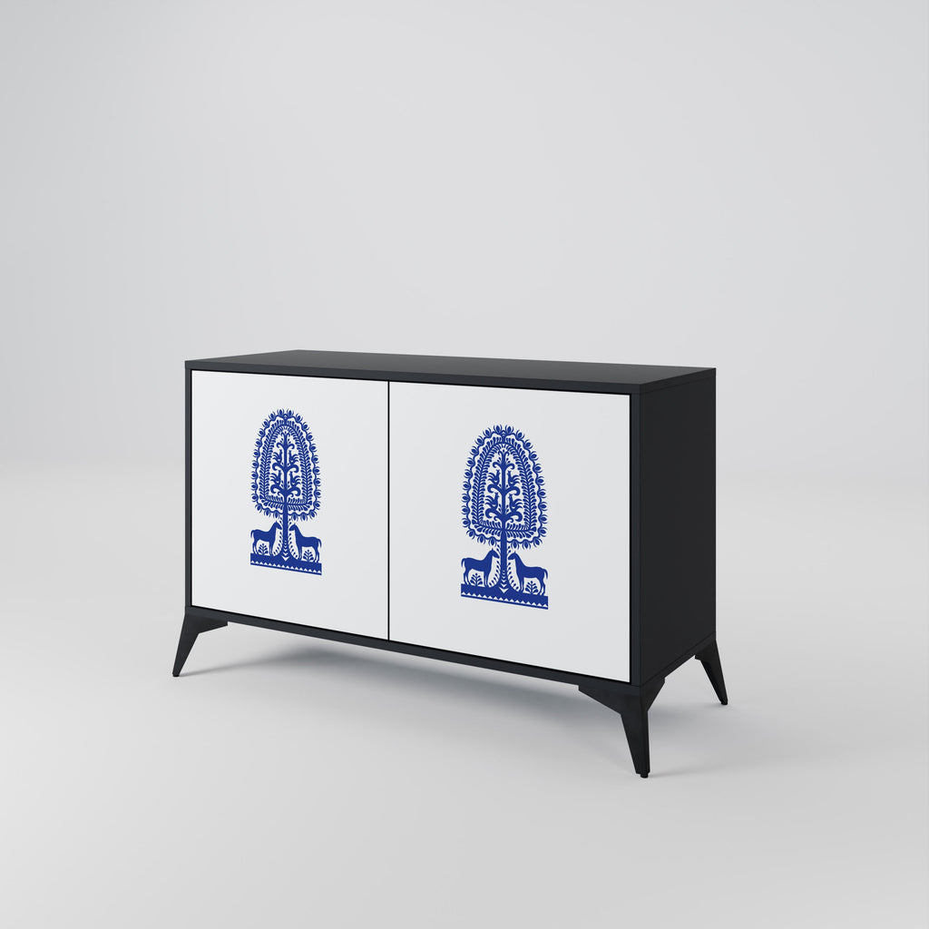 POLISH FOLK ART Aparador de 2 Portas em Acabamento Preto