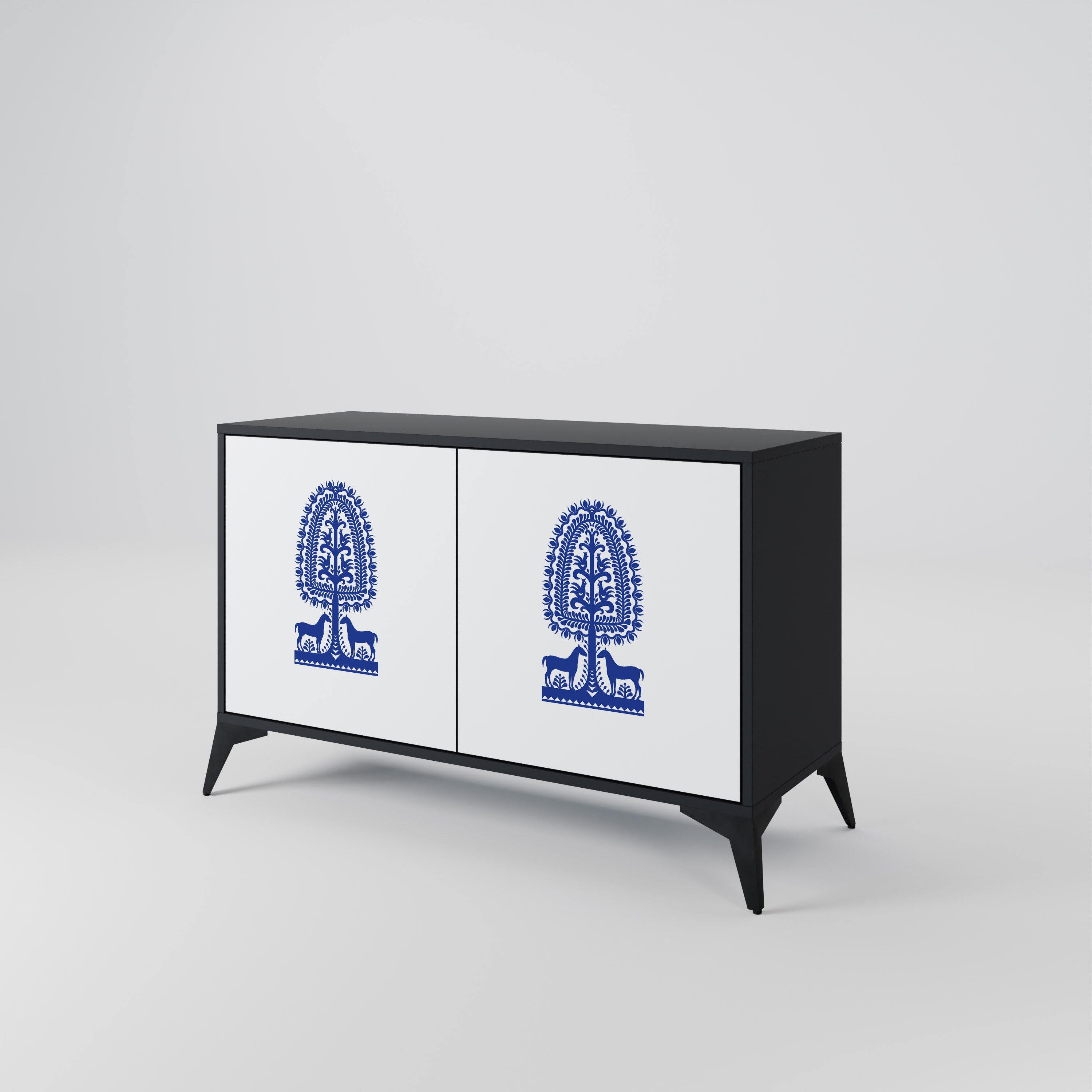 POLISH FOLK ART Aparador de 2 Portas em Acabamento Preto