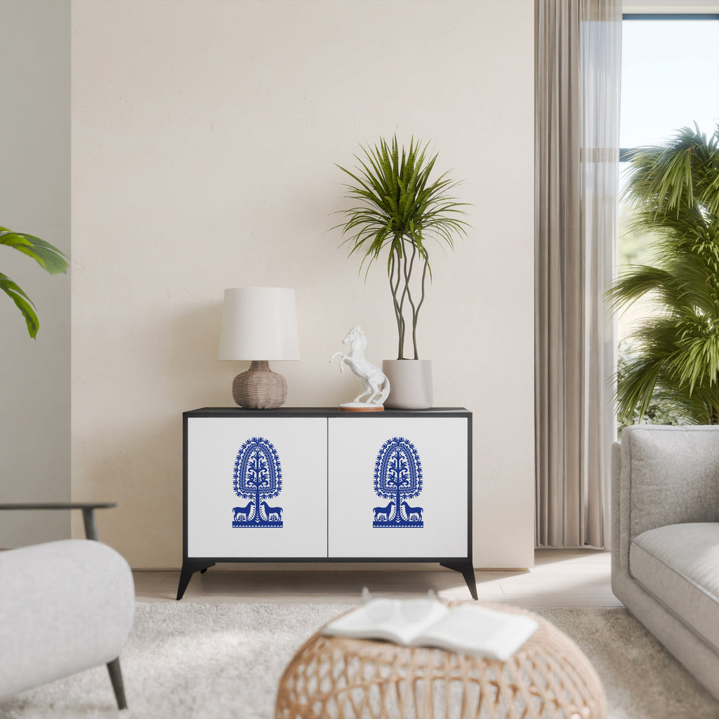 POLISH FOLK ART Aparador de 2 Portas em Acabamento Preto