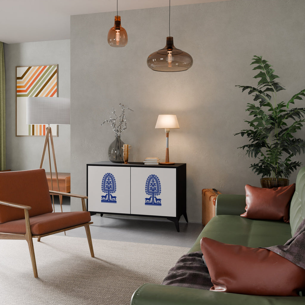 POLISH FOLK ART Aparador de 2 Portas em Acabamento Preto