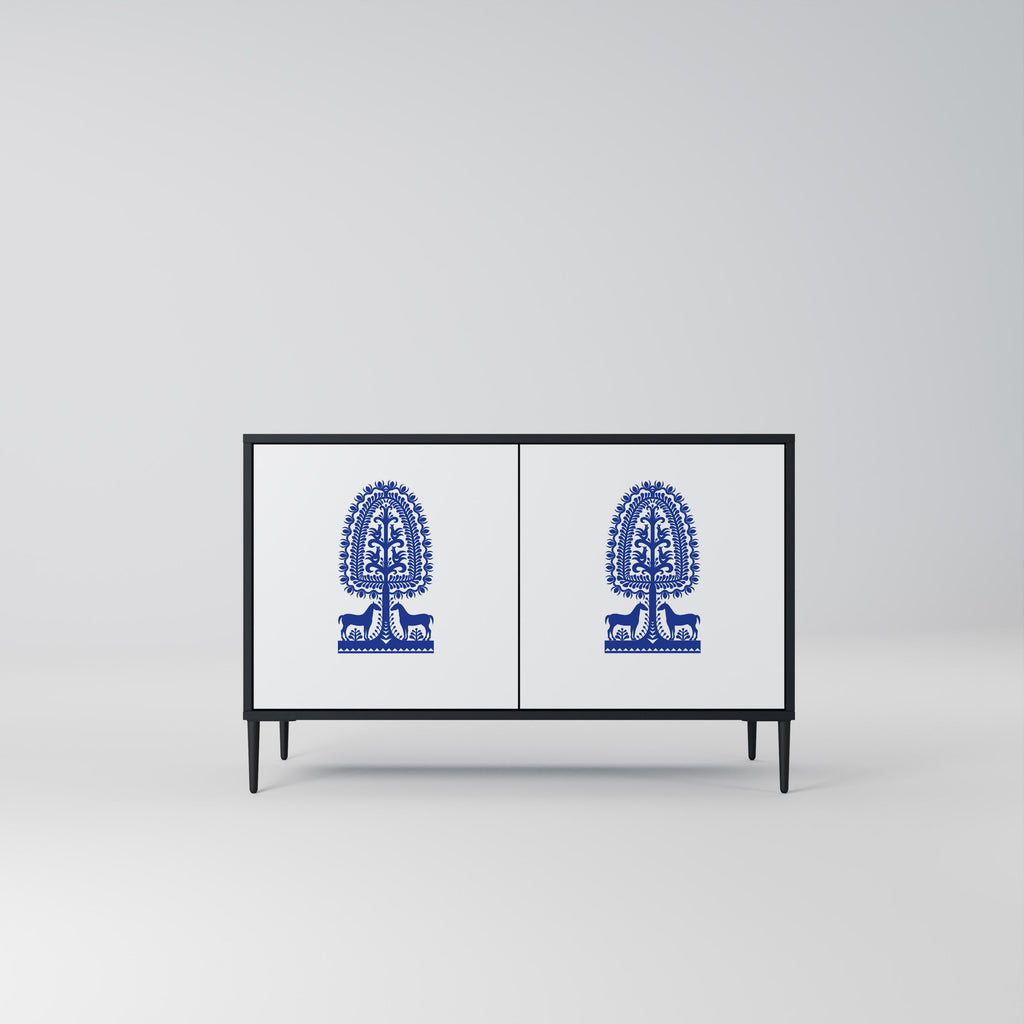 POLISH FOLK ART Aparador de 2 Portas em Acabamento Preto