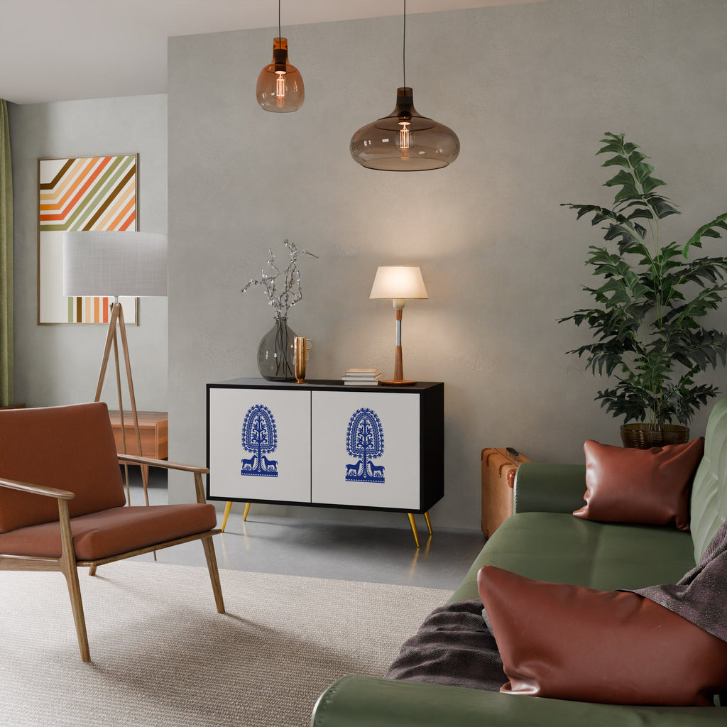 POLISH FOLK ART Aparador de 2 Portas em Acabamento Preto