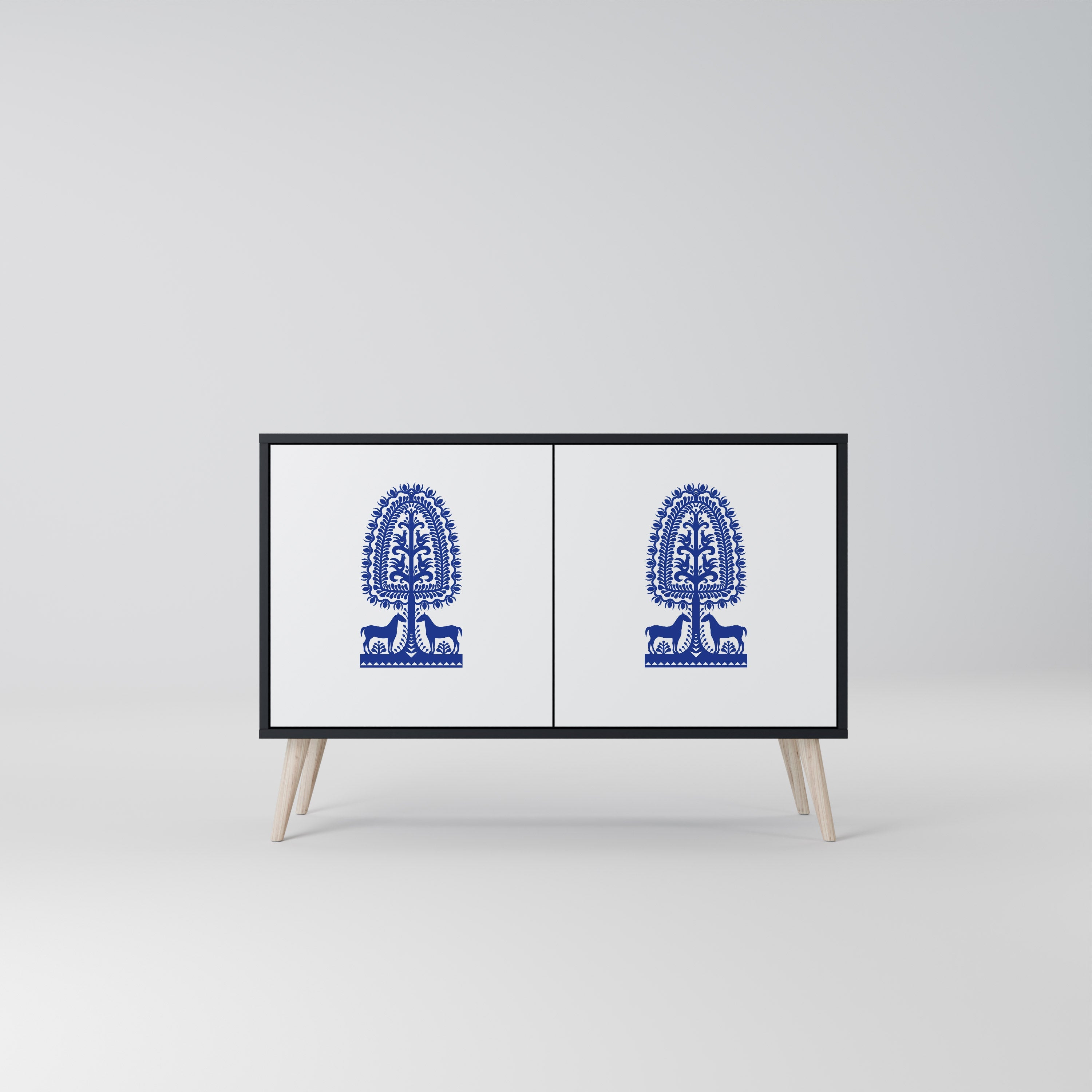 POLISH FOLK ART Aparador de 2 Portas em Acabamento Preto