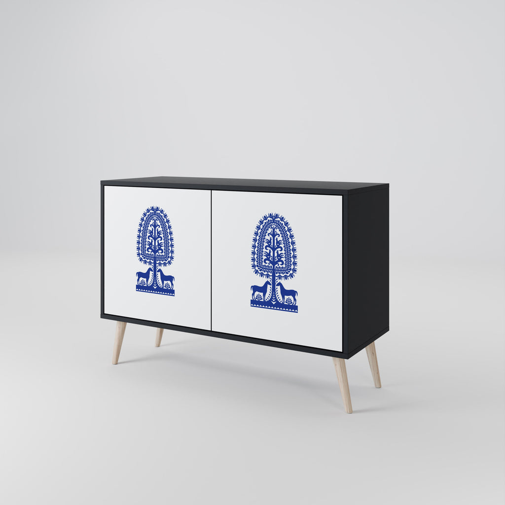 POLISH FOLK ART Aparador de 2 Portas em Acabamento Preto