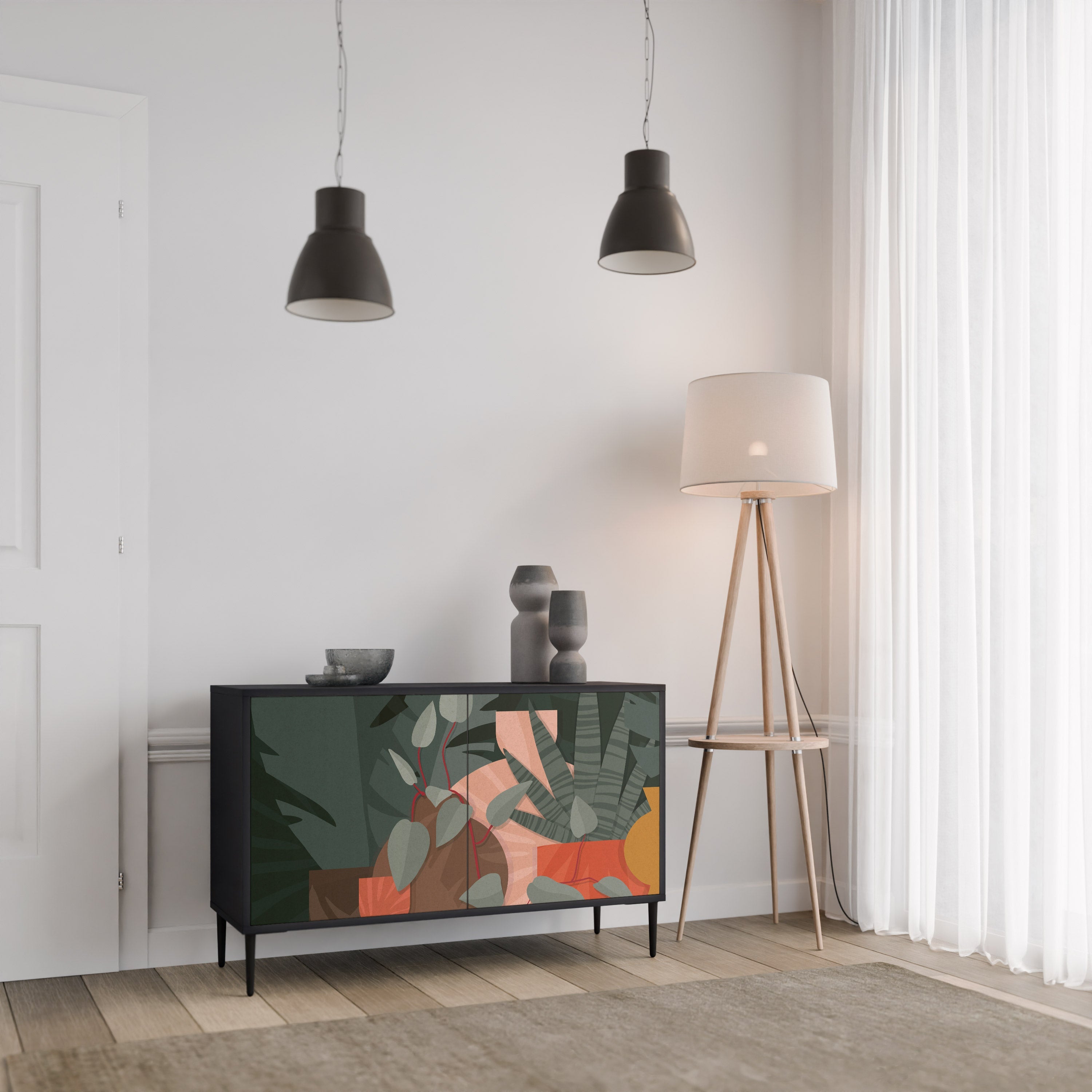 TROPICAL COMPOSITION Aparador de 2 Portas em Acabamento Preto