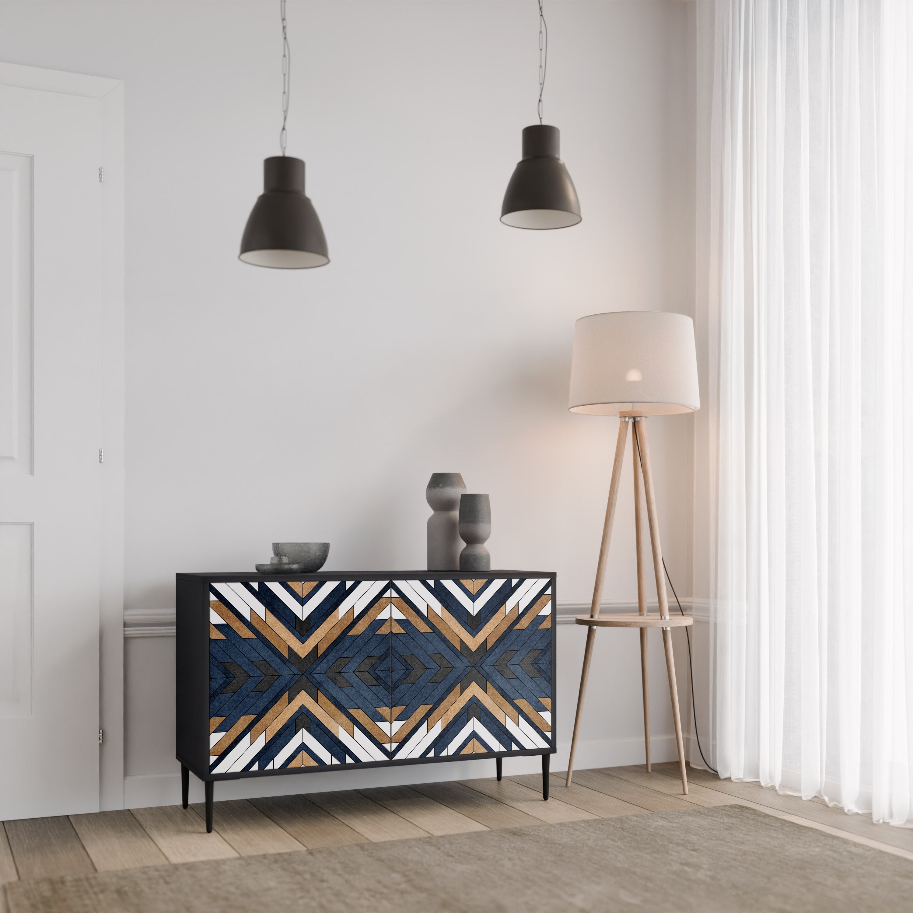 ARTFUL GEOMETRY 2-Door Sideboard in Black Finish