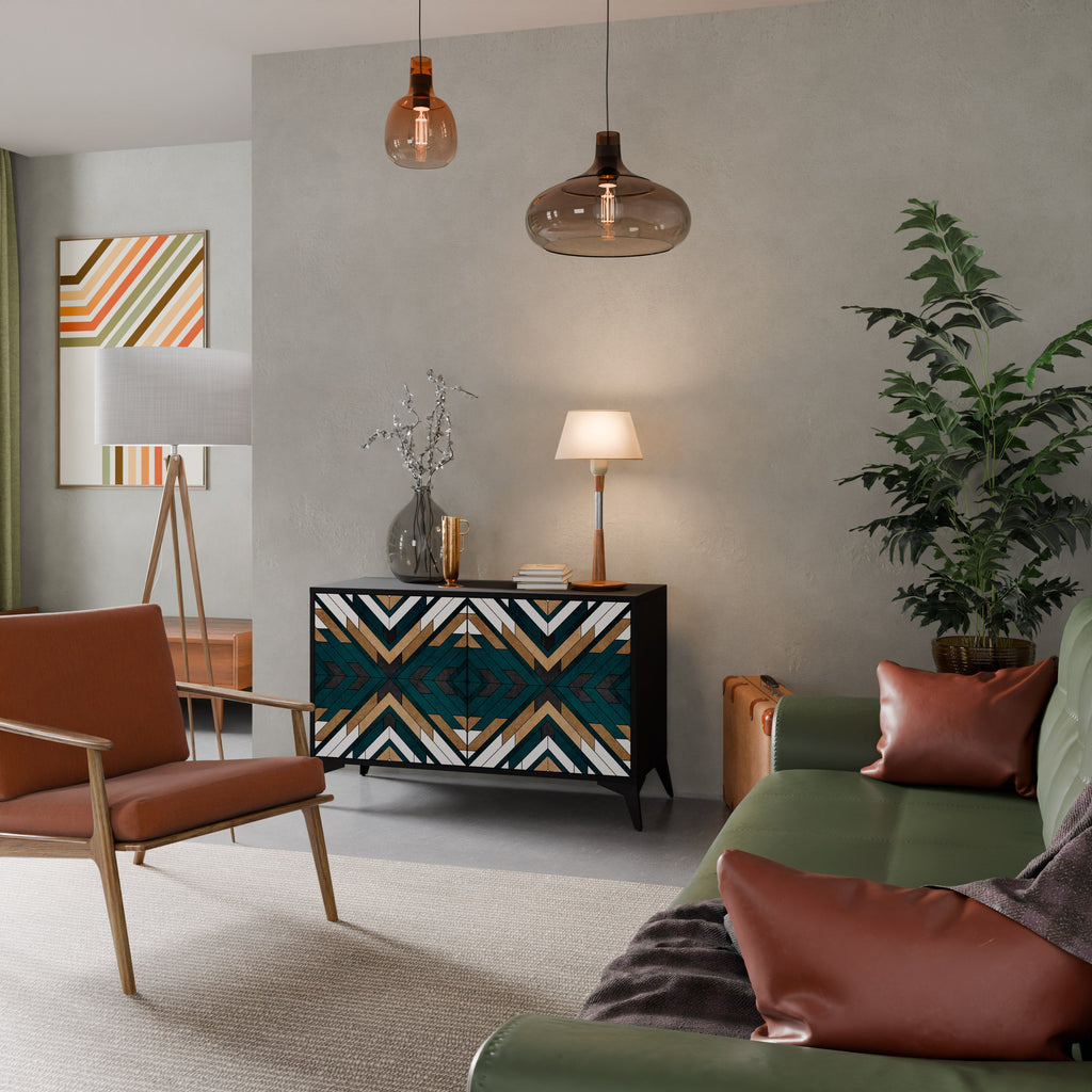 ARTISTIC GEOMETRY Aparador de 2 Portas em Acabamento Preto