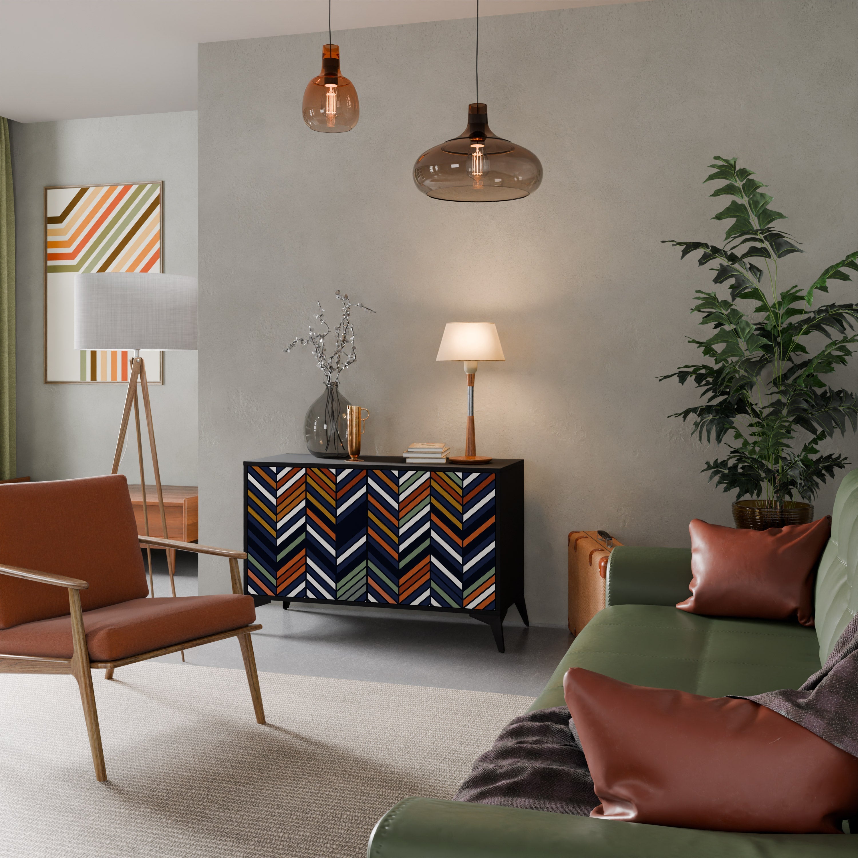 VIBRANT PATCHWORK Aparador de 2 Portas em Acabamento Preto