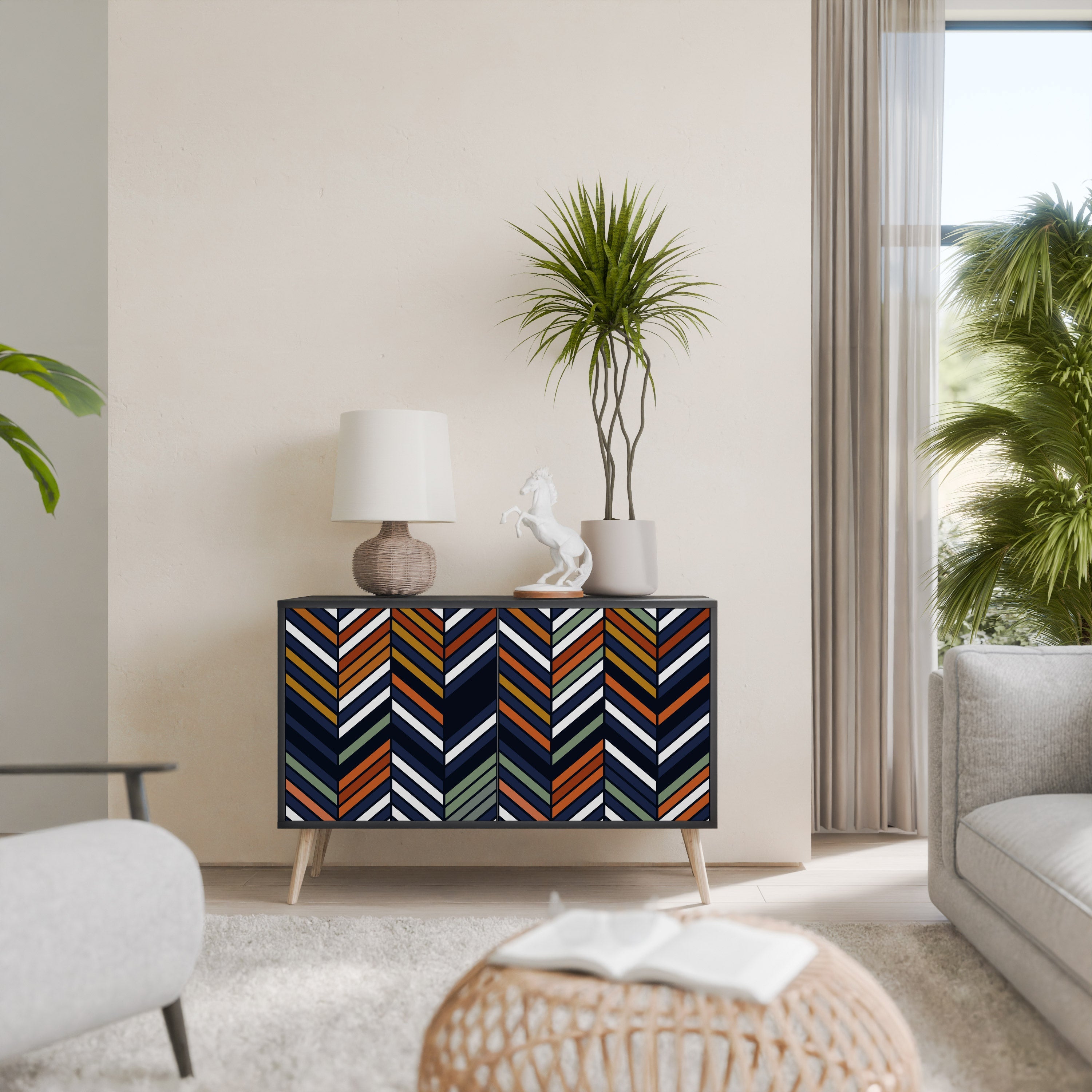 VIBRANT PATCHWORK Aparador de 2 Portas em Acabamento Preto