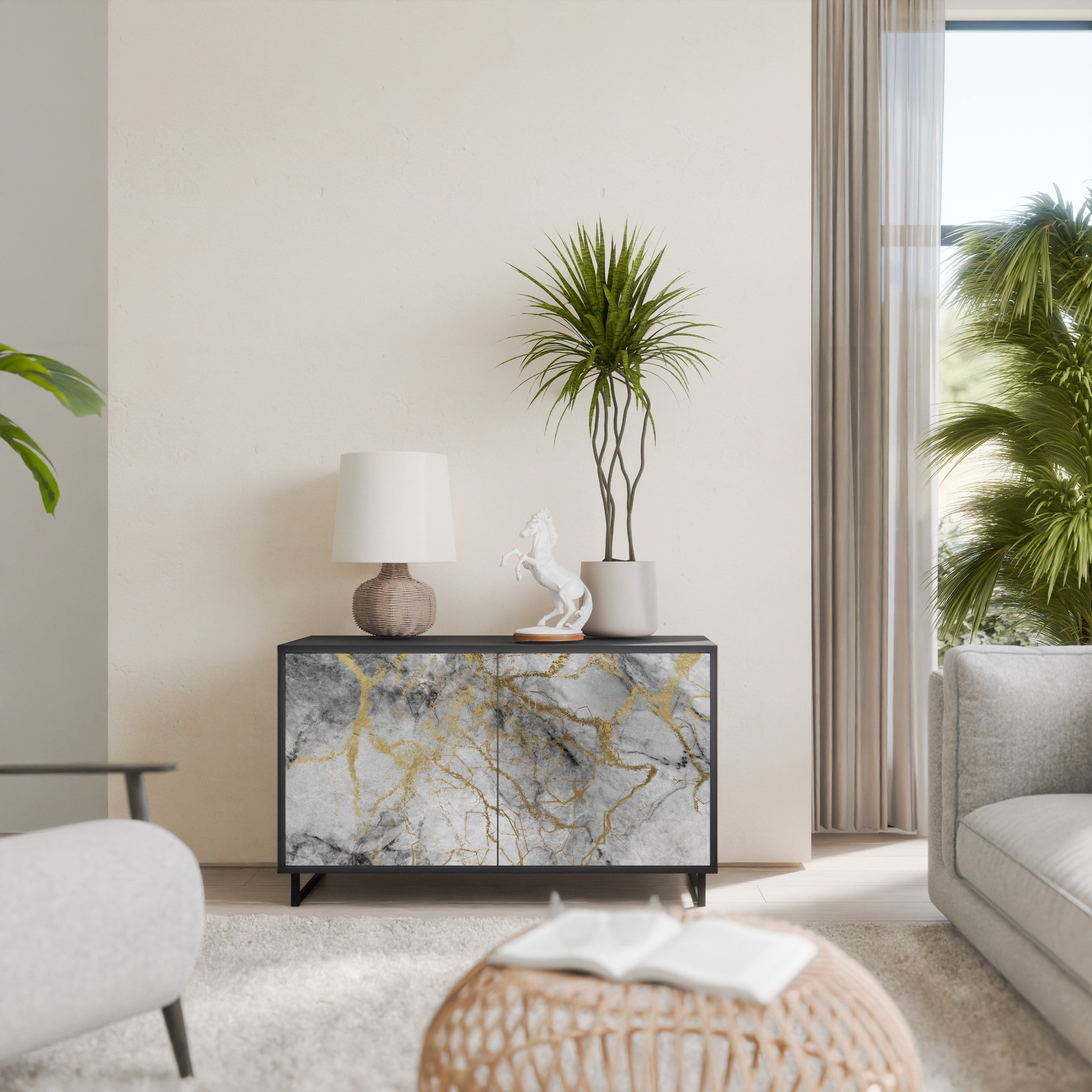 TIMELESS GLIDE Aparador de 2 Portas em Acabamento Preto